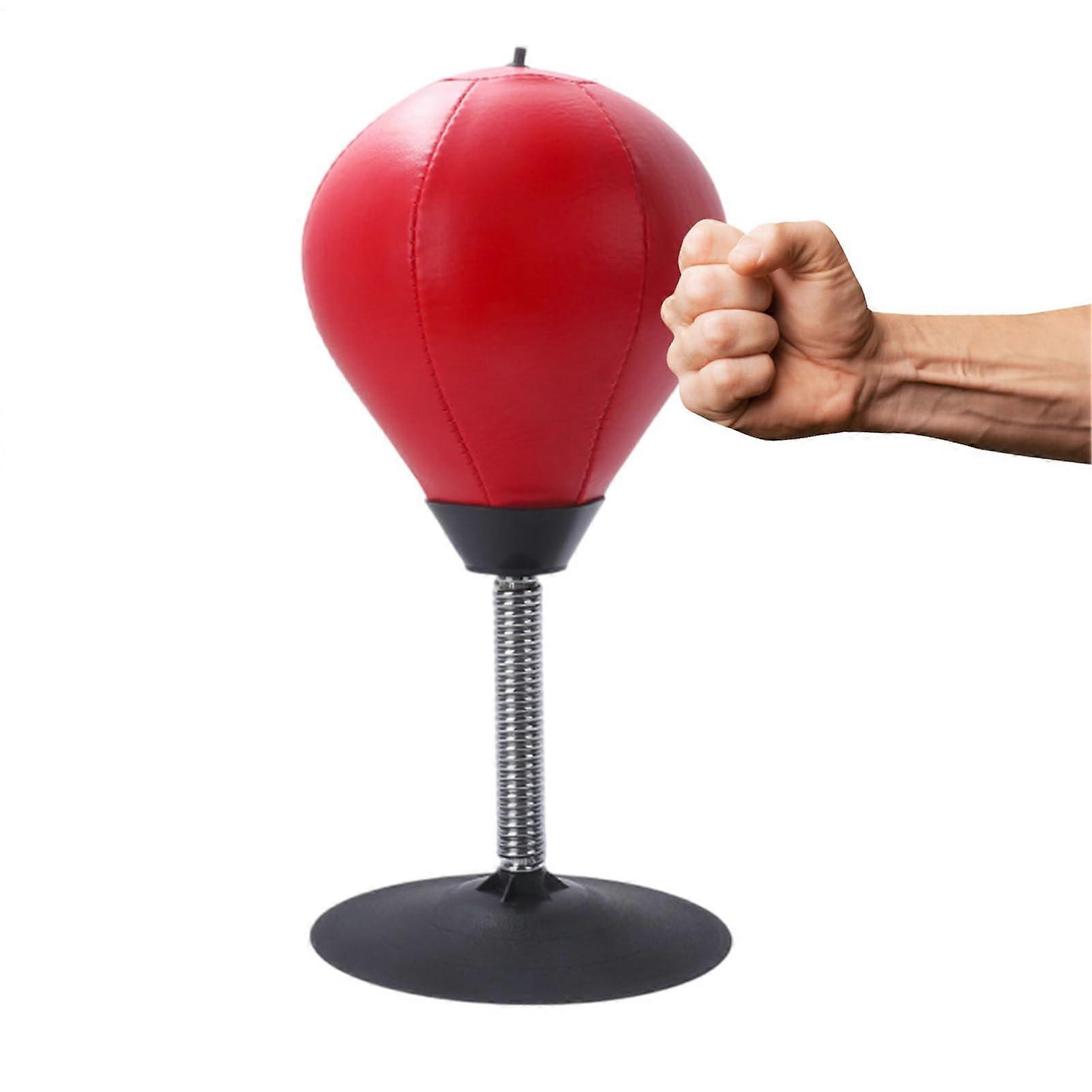 Desk Punch Ball Inflatable Boxing Bag With Pump, PVC/Rubber Shell, Suction Mounted, For Kids And Adults, Office Red
