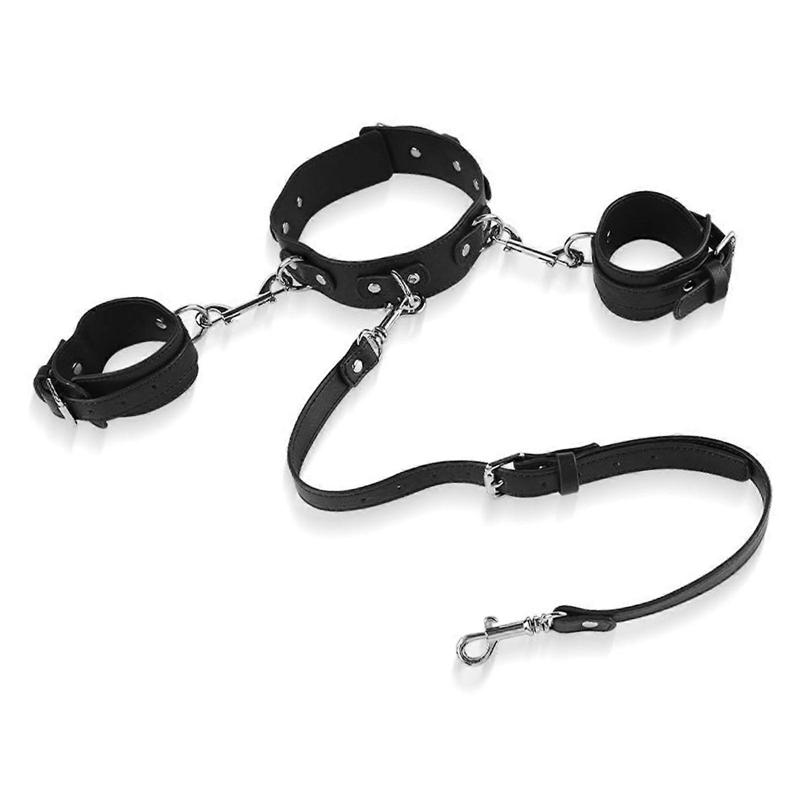 PU Leather Adjustable Restraints Toy Kit Soft Handcuffs Collar