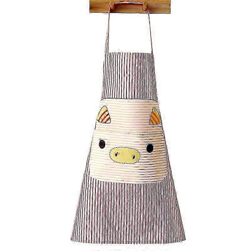 Lovely Pig Pattern Polyester Sleeveless Pockets Apron for Home Cooking with Anti-Splash Feature