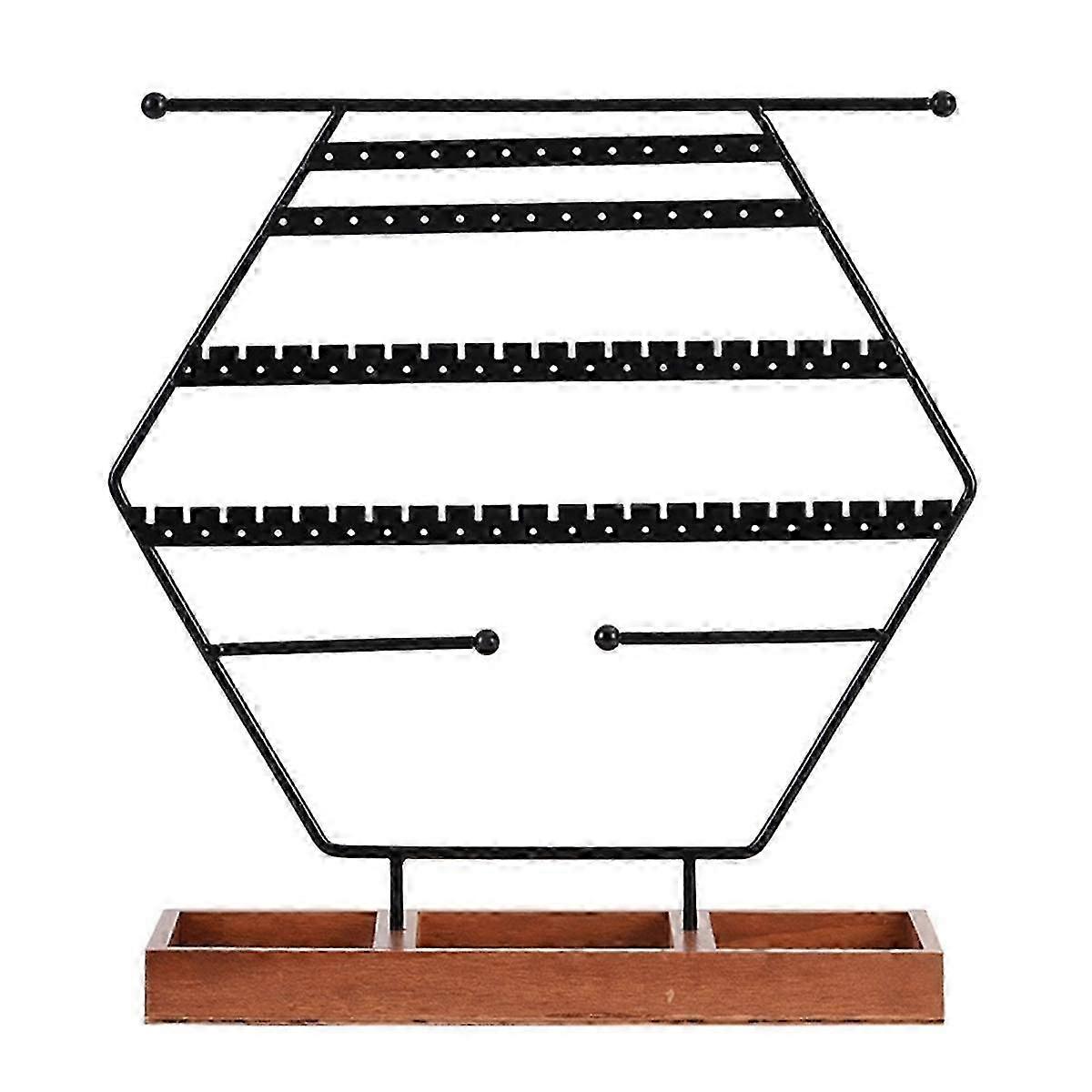 Simple Hexagonal Jewelry Display Rack with Storage for Earrings