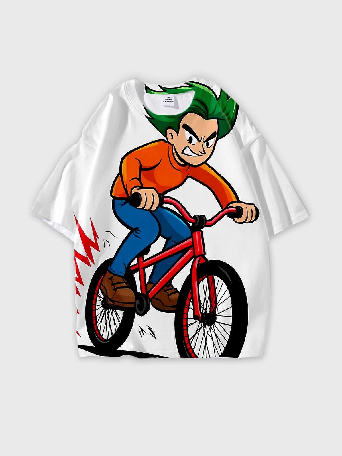 T-Shirt Round Neck, Loose Short Sleeve Pattern Graphic Tee, Unisex Summer Casual Top W2436