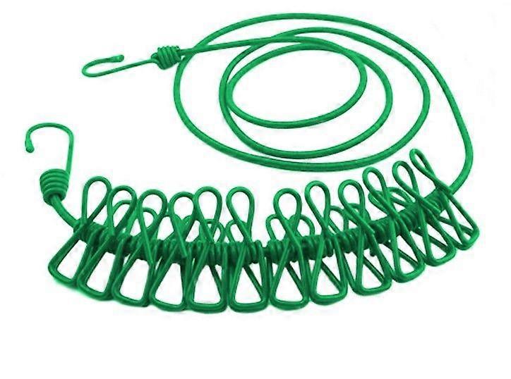 Ternel, Clothesline with 12 clothespins - Extendable, adjustable - green