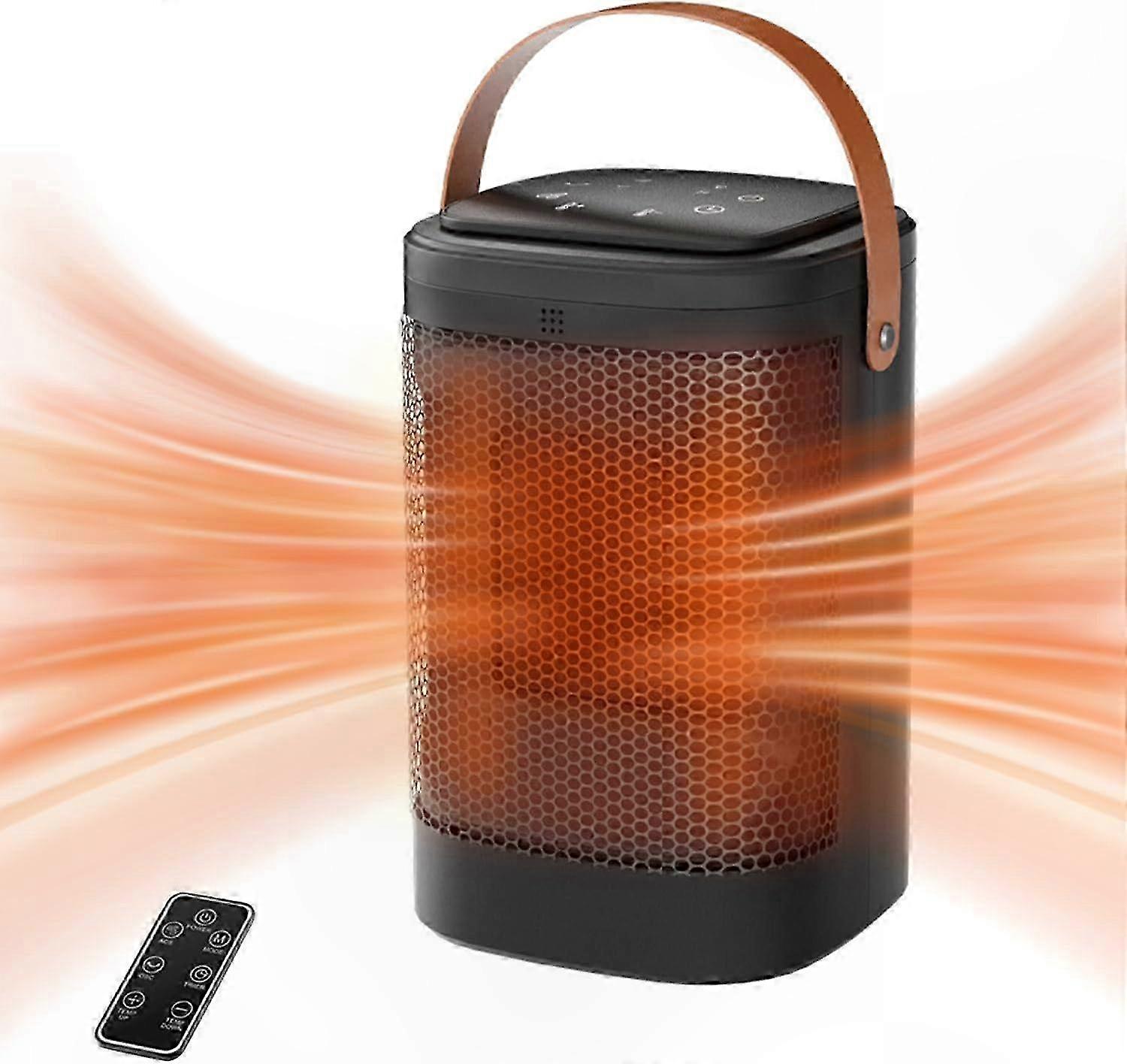 Compact Ceramic Heater with Timer and Thermostat, 750/1500W Adjustable Power, Quiet and Portable for Indoor Use