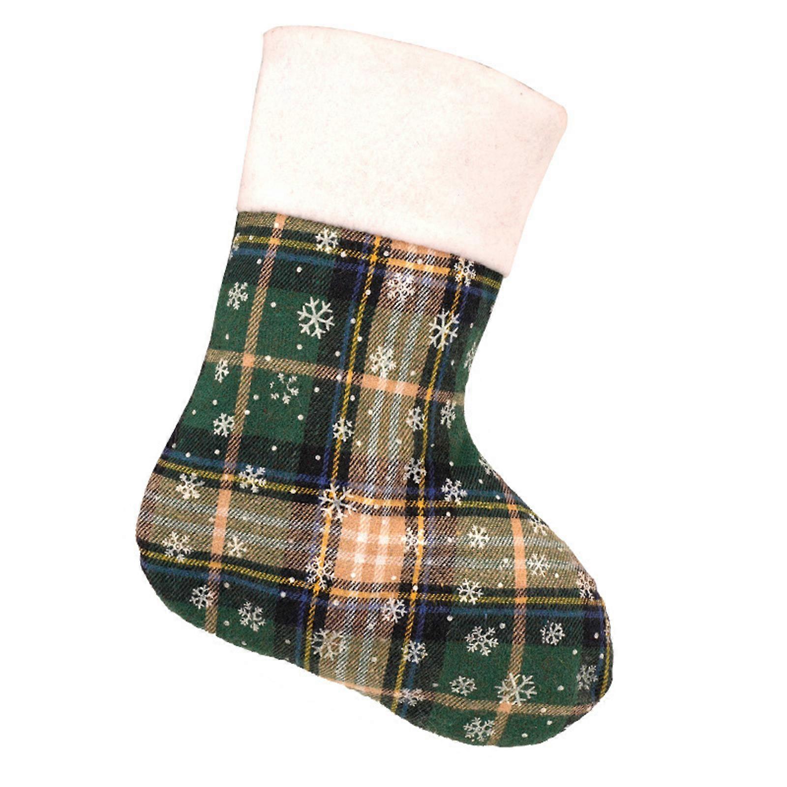 Classic Retro Hangable Large Capacity Red And Green Checkered Snowflake Plush Christmas Holiday Home Decoration Socks