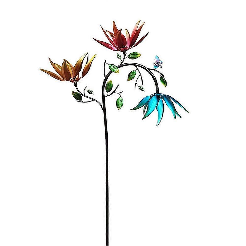 Multi Colored Flower Wind Spinner, Large Metal Butterfly Garden Spinner Weather