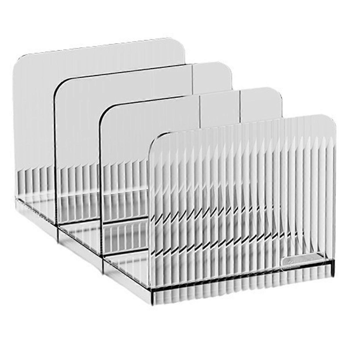 -Compartment Transparent Bookends Reusable Non-Slip Documents Stand Stackable Thicken Desktop Bookshelf Table C