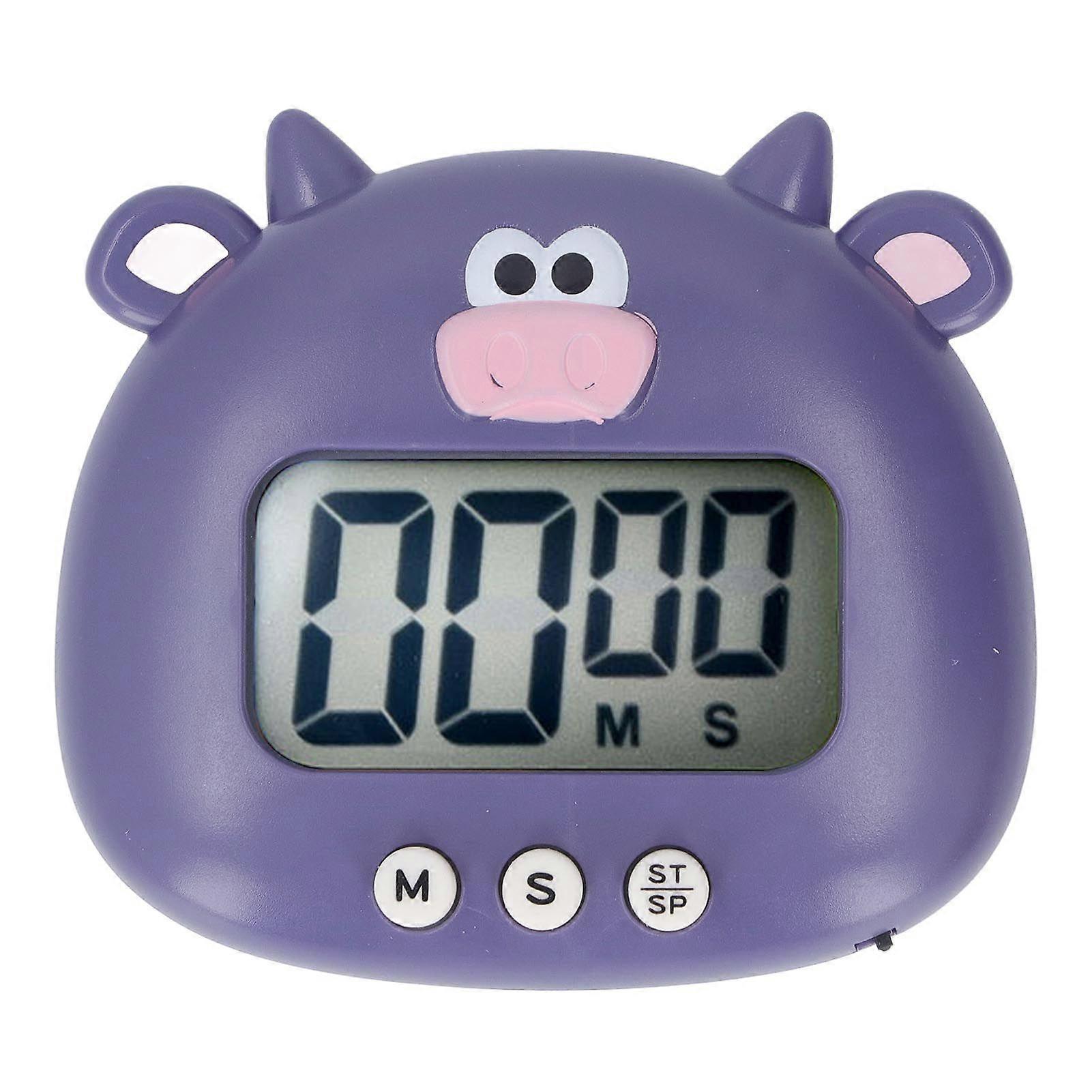 Digital Kitchen Timer Countup Countdown Cartoon Animal Sound Flash Alert Easy Operation with Stand for Cooking Teaching Purple Cow