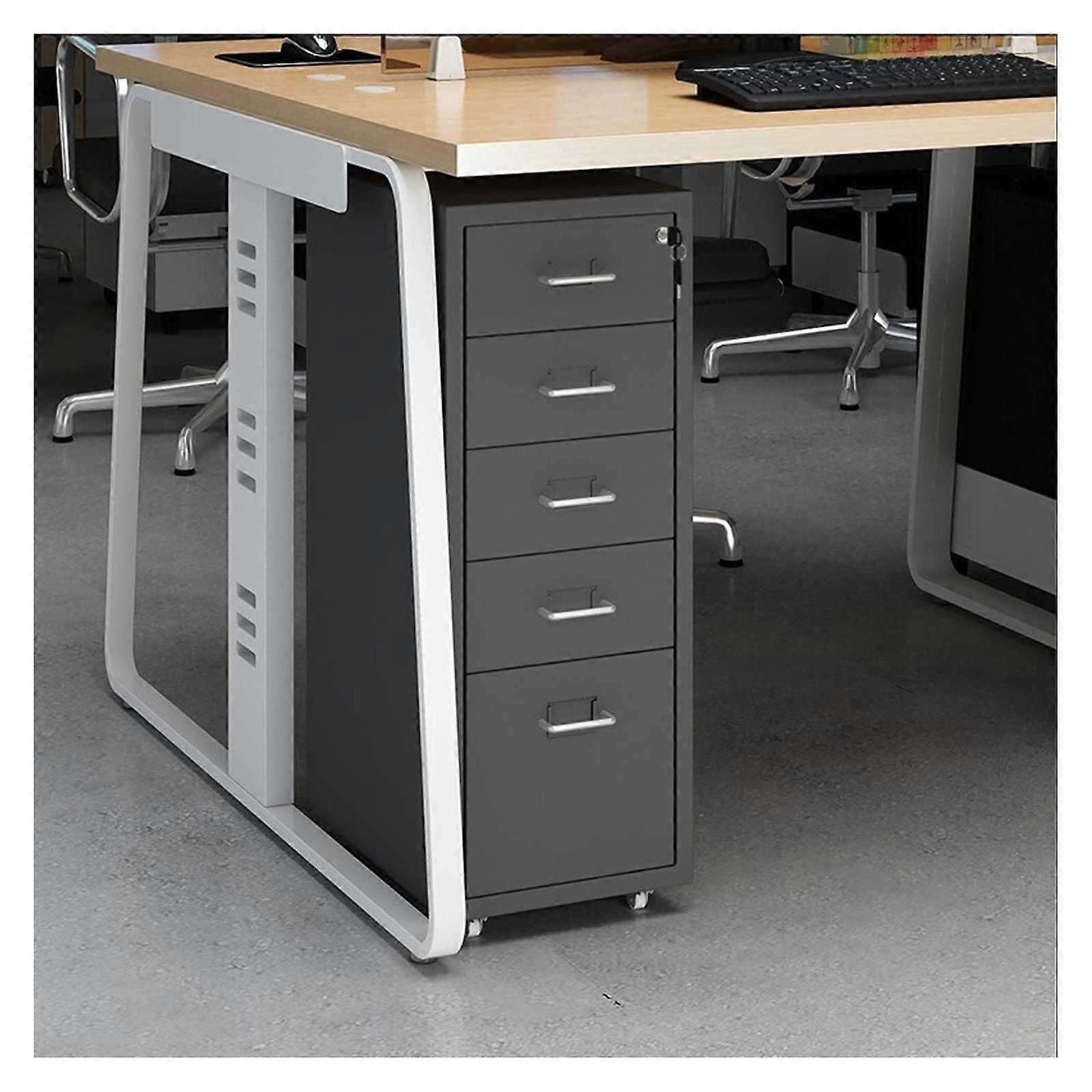 Slim Mobile Filing Cabinet With Lock, 5Drawer Metal File Cabinet For Legal Letter And A4, White Compact Home Office
