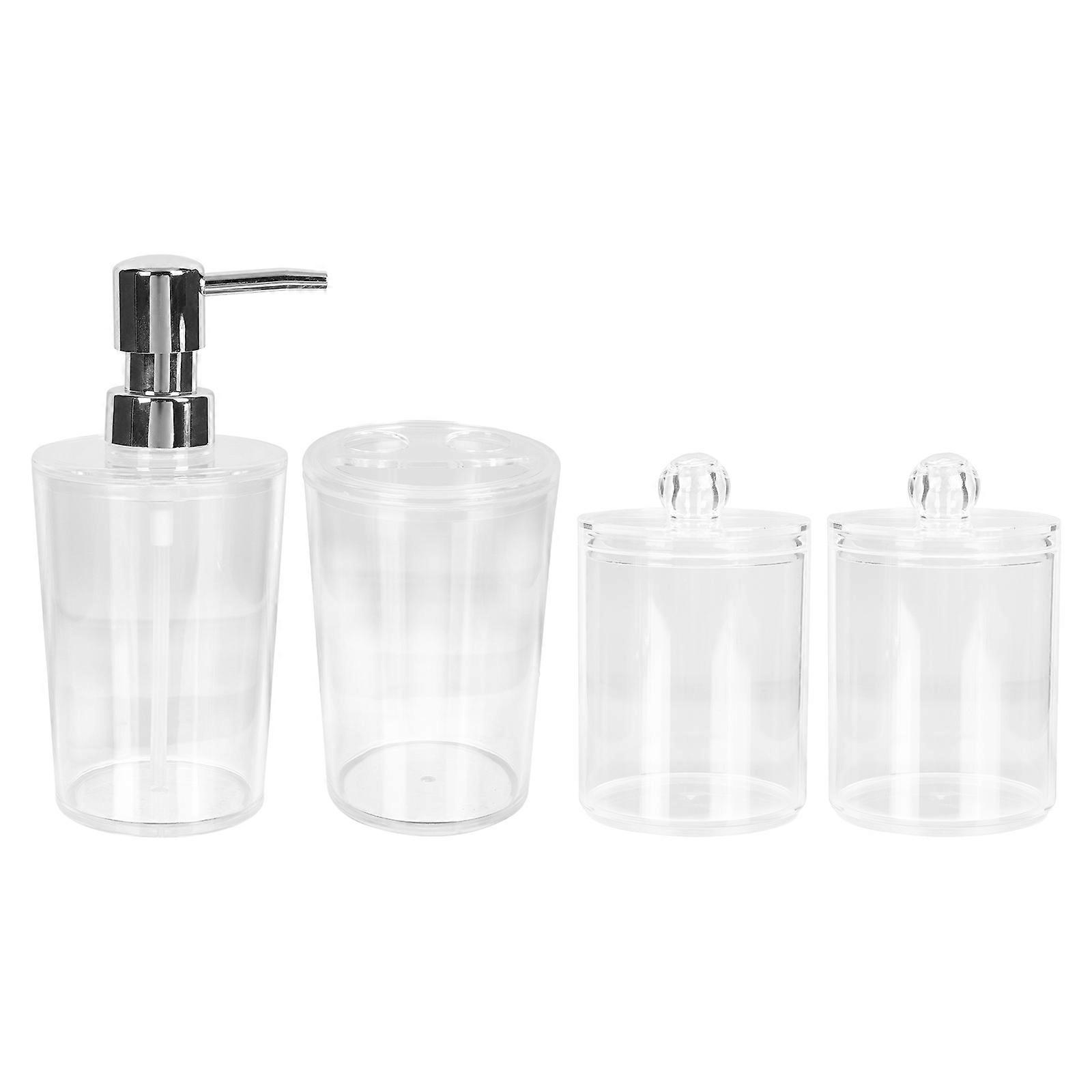 Bathroom 4-Piece Set Transparent Hand Bottle Toothbrush Cup Kit for Storage
