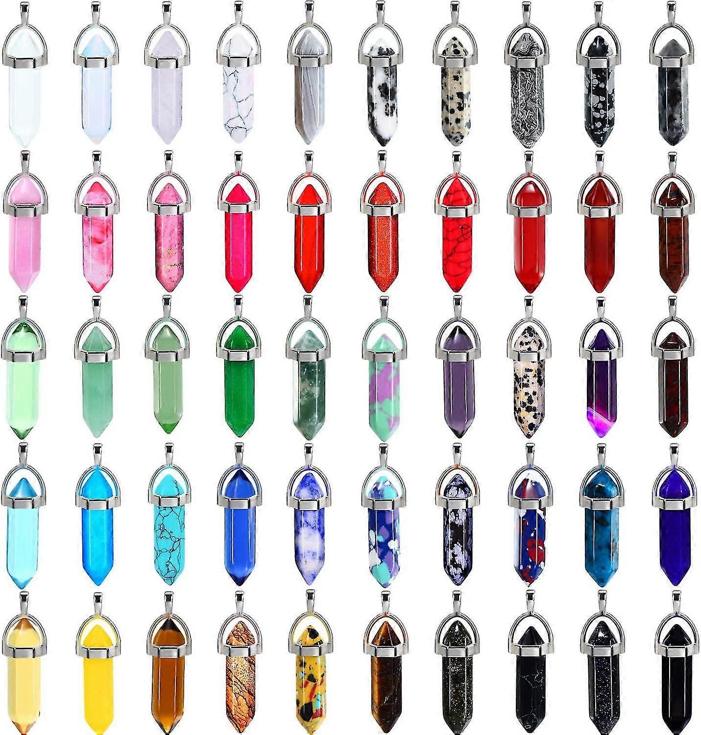 50個混合不規則な石のビード弾丸形クリスタルストーンペンダントクォーツチャームと宝石製造のための収納バッグ