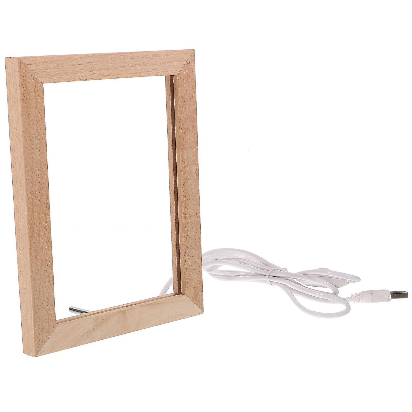 Wooden Photo Frame with LED Lights 4Pcs Rectangular Multi Function General Consumers Indoor Decor