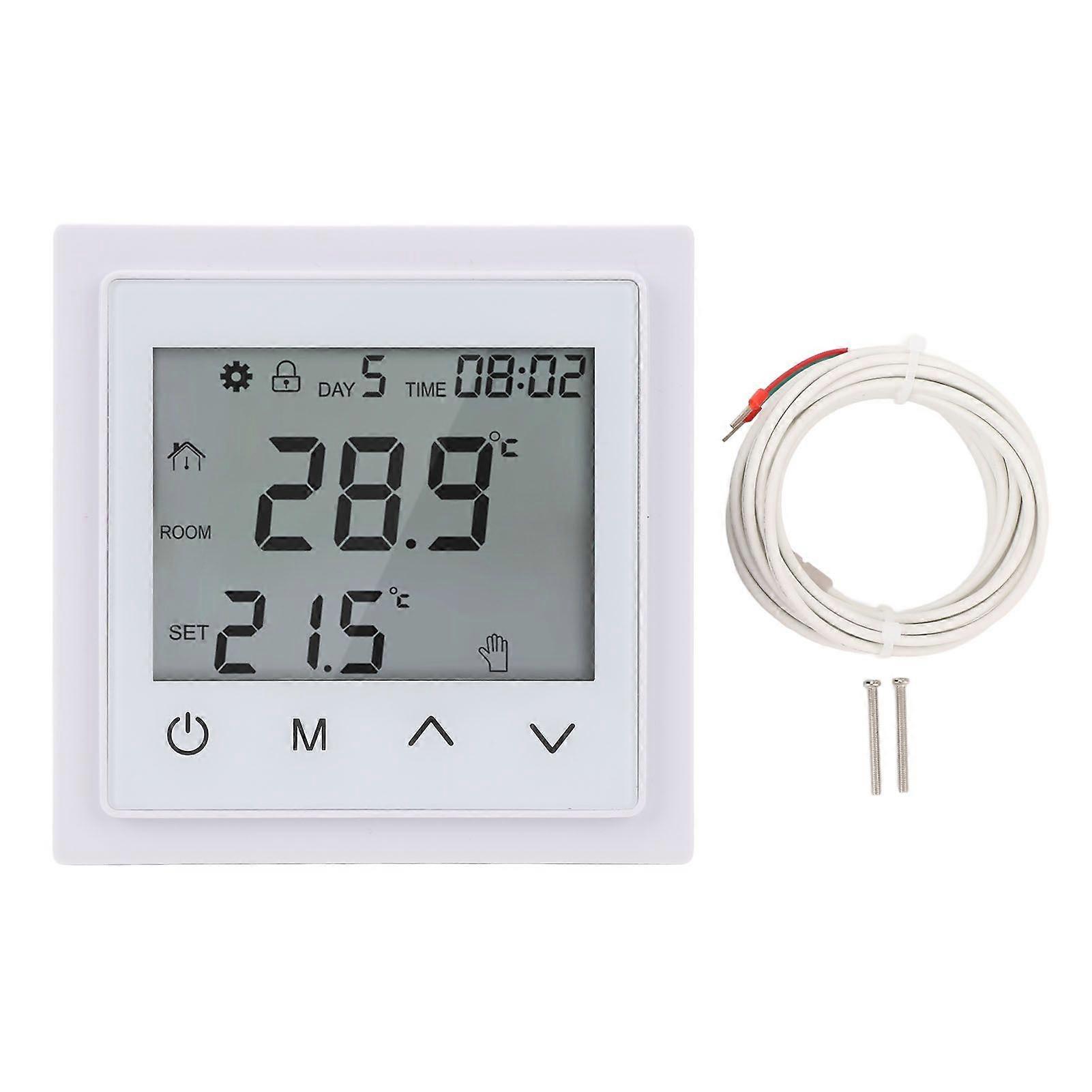 Home Heating System Thermostat LED Touch Screen Floor Heating Temperature Controller AC85V250V 16A White
