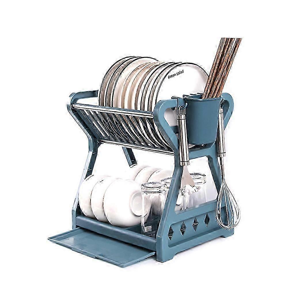 Double-layer Kitchen Dish Bowl Draining Storage Rack Basket With Chopstick Cage