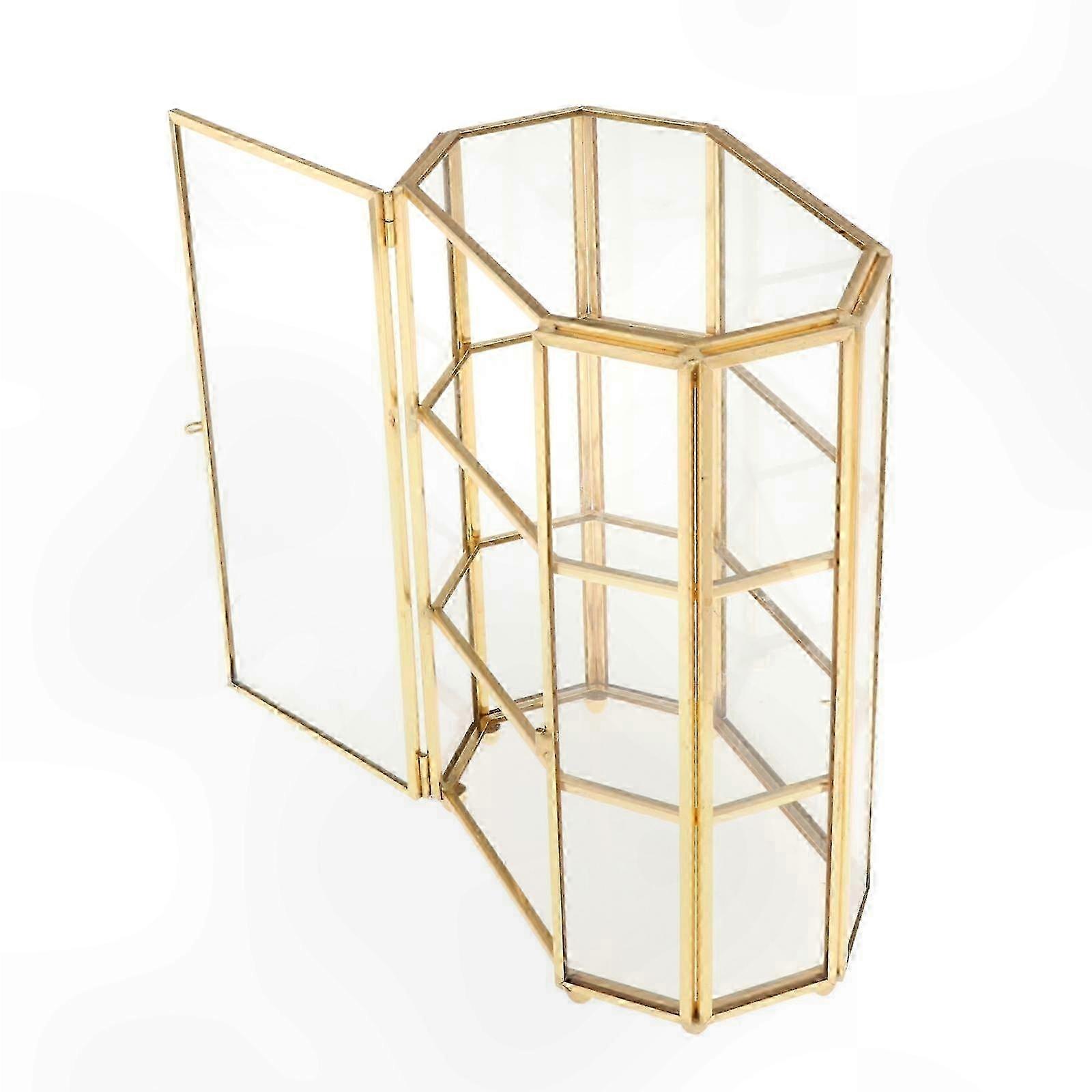 Glass Display Case with Geometric Design for Jewelry and Keepsake Organization Storage Solution