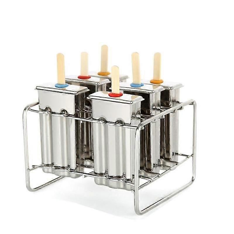 6Pcs/set Stainless Steel Ice Cream Mould With Rack, Round/Square/Mixed For Choice, Easy Release, Sui