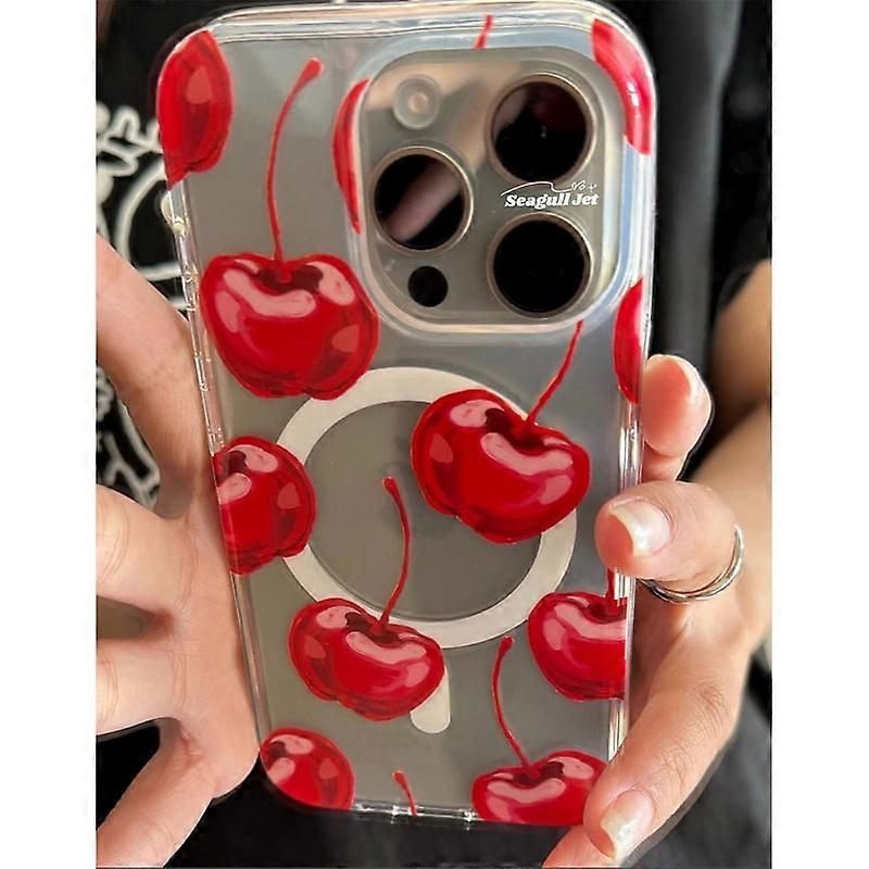 INS Korean red cherry magnetic charging soft case for compatible with iPhone 15 14 13 12 11 pro XS Max X XR 7 8 plus se 3 clear shockproof cover