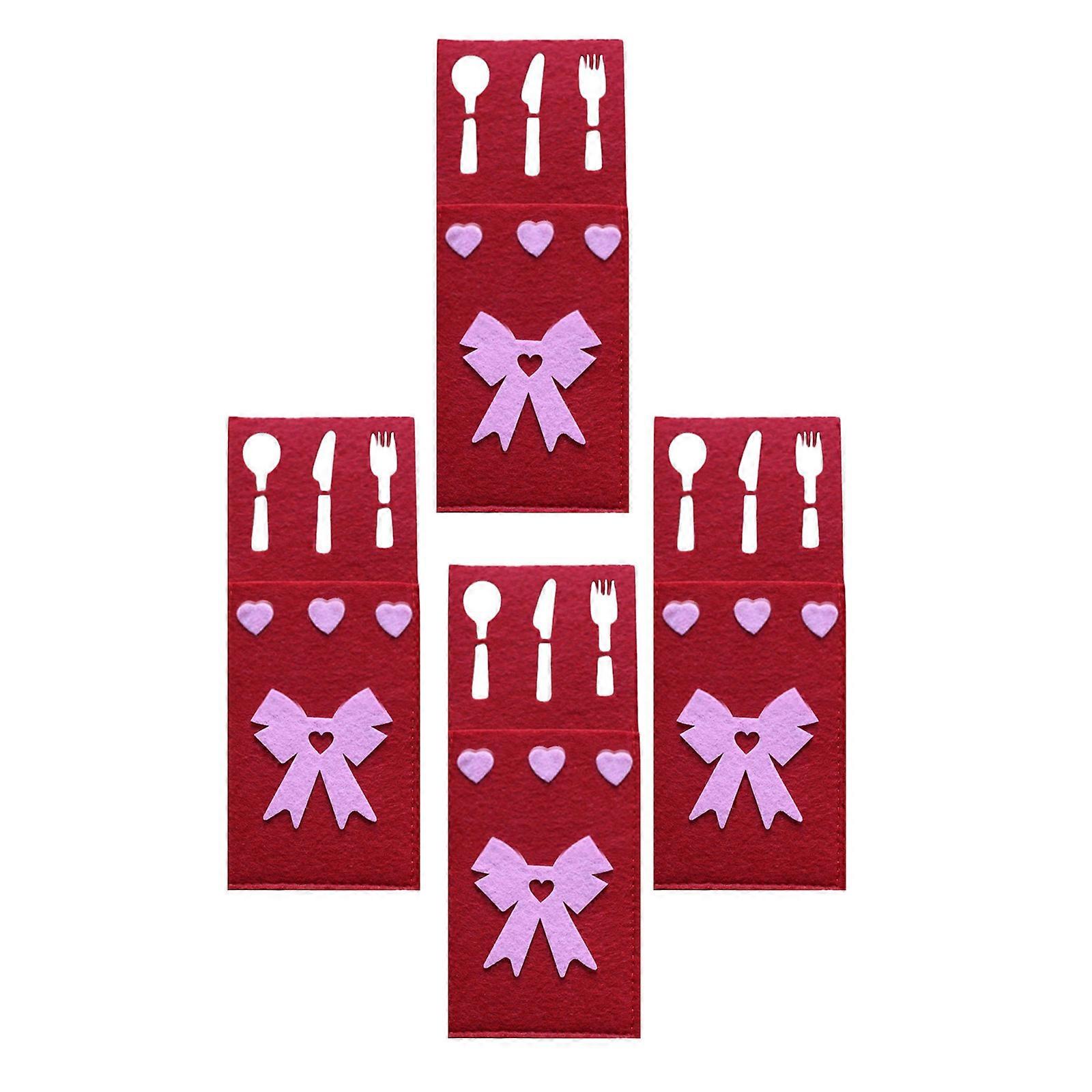 Pack Of 4 Valentine's Day Utensils Holders Rectangular Cutlery Bags Elegant Silverware Pouches for Anniversary Or Date Multicolor