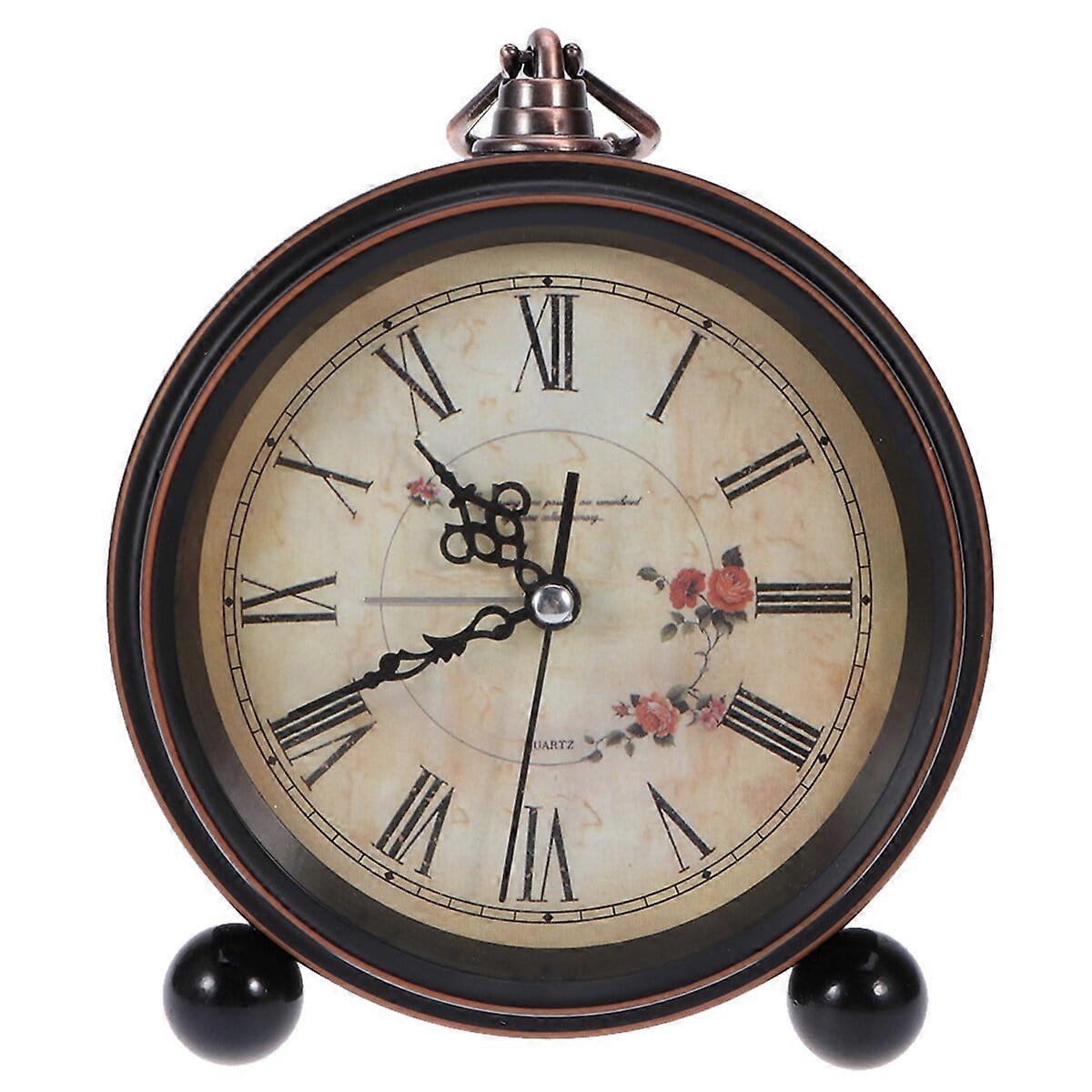 European Style Vintage Alarm Clock Creative Rustic Non-Ticking Desk Alarm Clock Wall Clock (No Battery Included)