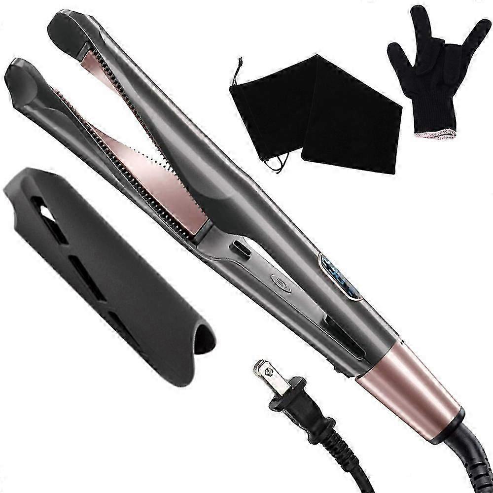 ストレートヘアアイロンとカーラー 2 in 1、ツイストストレートニングカーリングアイロン、すべての髪のタイプに調整可能な温度を備えたプロフェッショナル マイナス イオン フラット アイロン、