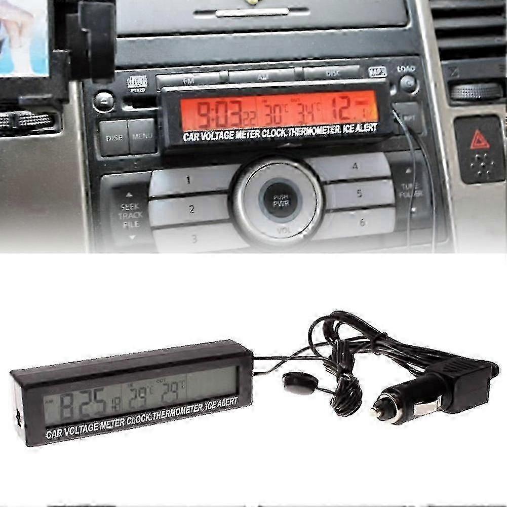 Car Inside And Outside Dual Temperature+Clock+Voltage LED Electronic Display 4 in 1 Orange+Blue 2025