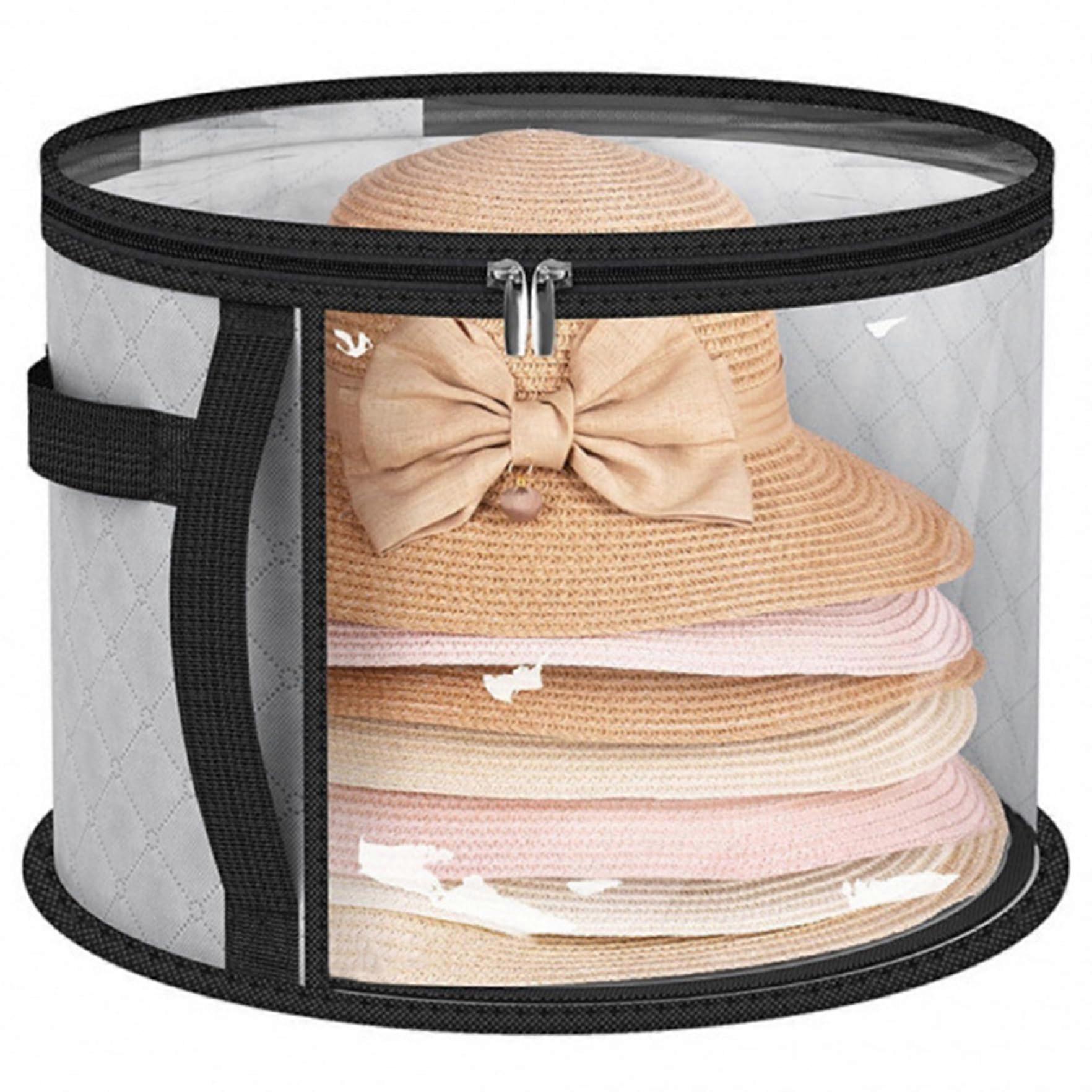 Round Hat Storage Box with Handle & Clear Window, Fits 7 Caps, Travel Cowboy Hat Case