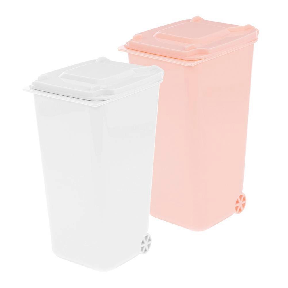 2pcs Tabletop Trash Bin Desk Covered Trash Can Garbage Bucket Mini Trash Can Desktop Pen Stationery Holder