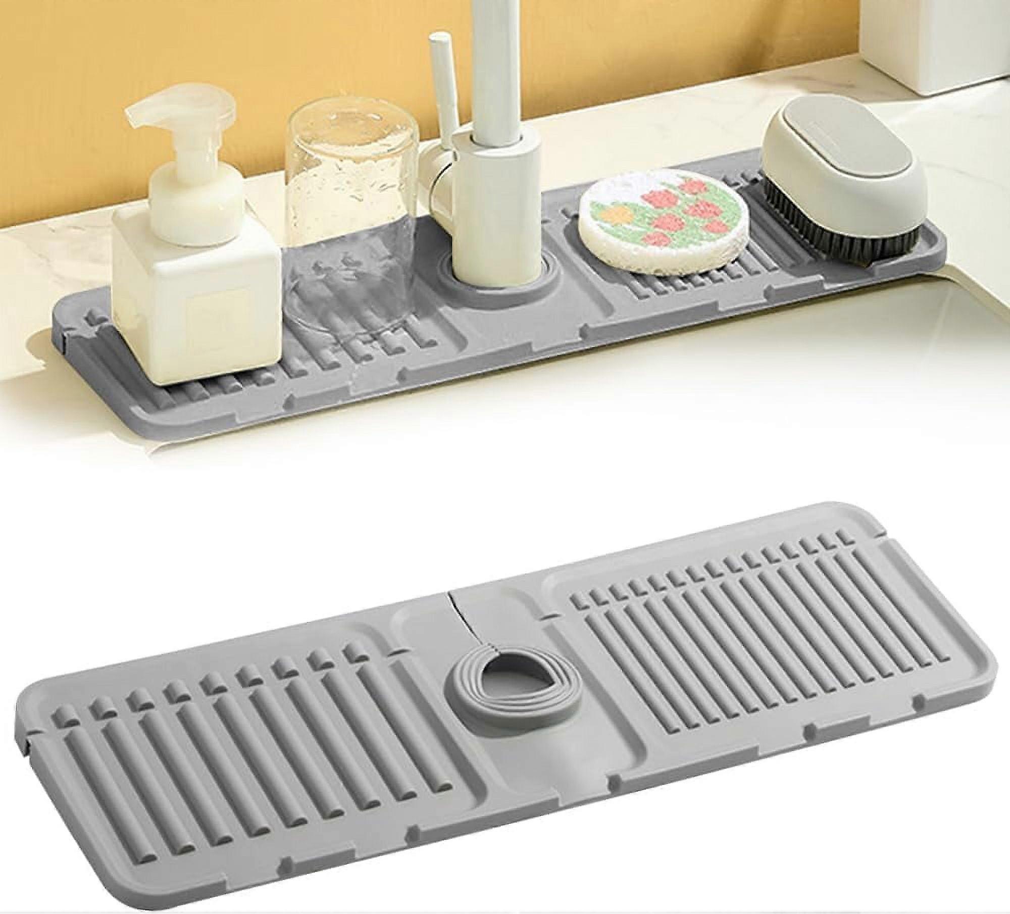 Silicone Kitchen Sink Mat with Drain, Fast Drying Splash Guard for Faucet, Compatible with Standard Sinks, Household Apartment Essential