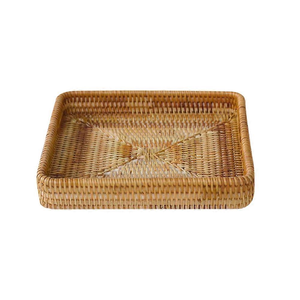 Rattan Serving Tray, Rectangular Woven Basket Tray, Natural Wicker Decorative Serving Baskets for Organizing Tabletop Kitchen Counter
