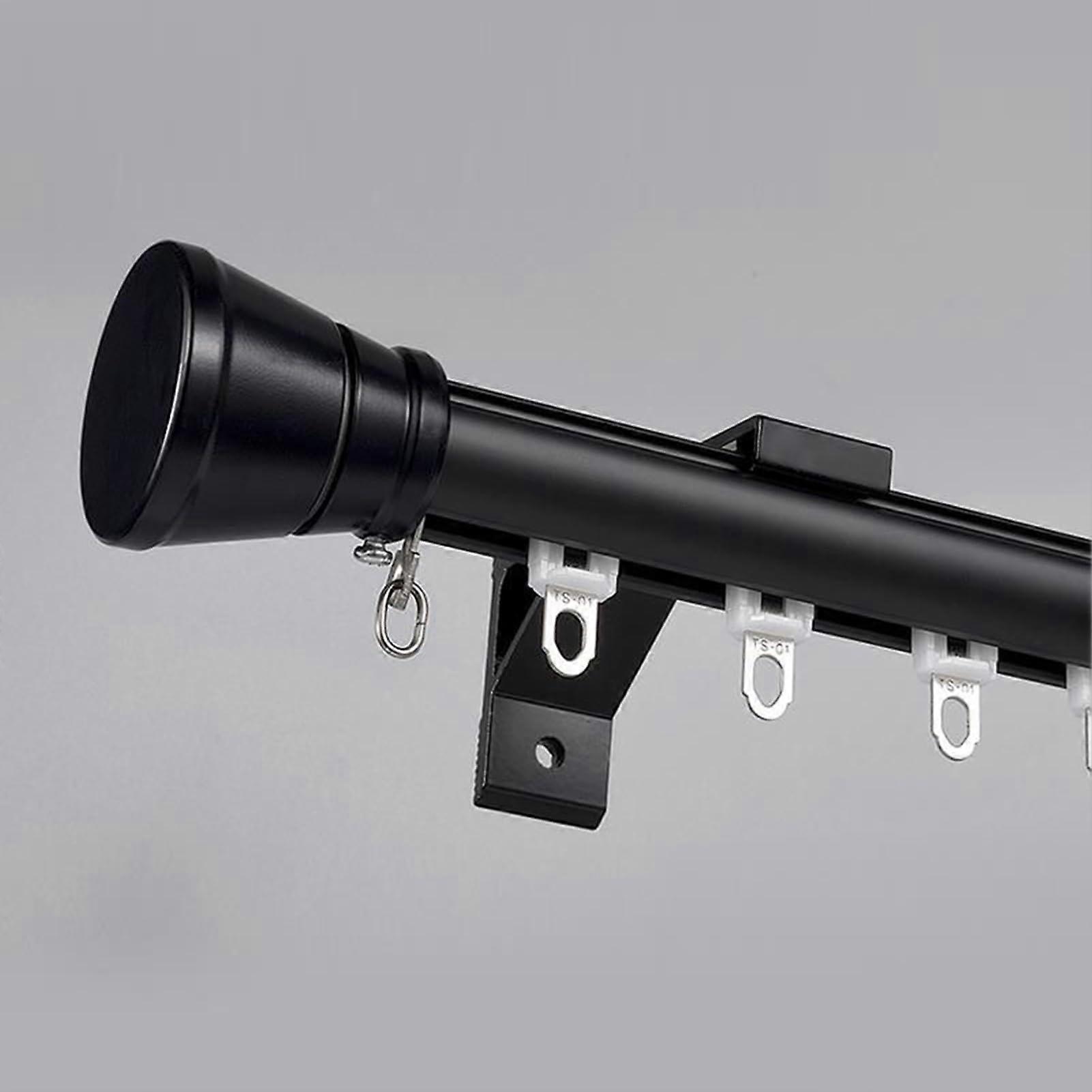 Black Tracked Curtain Pole 2m Wall Mount Round Single Rail for Smooth Sliding Curtains, Cuttable Rod for Bedroom