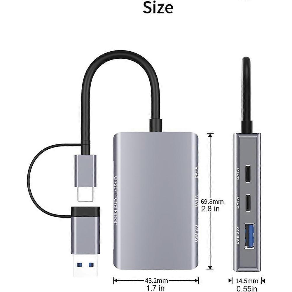 6-in-1 CF/SD/TF Card Reader USB-C Hub USB 3.0 Card Reader Adapter for Computer/Android/Micro-SD