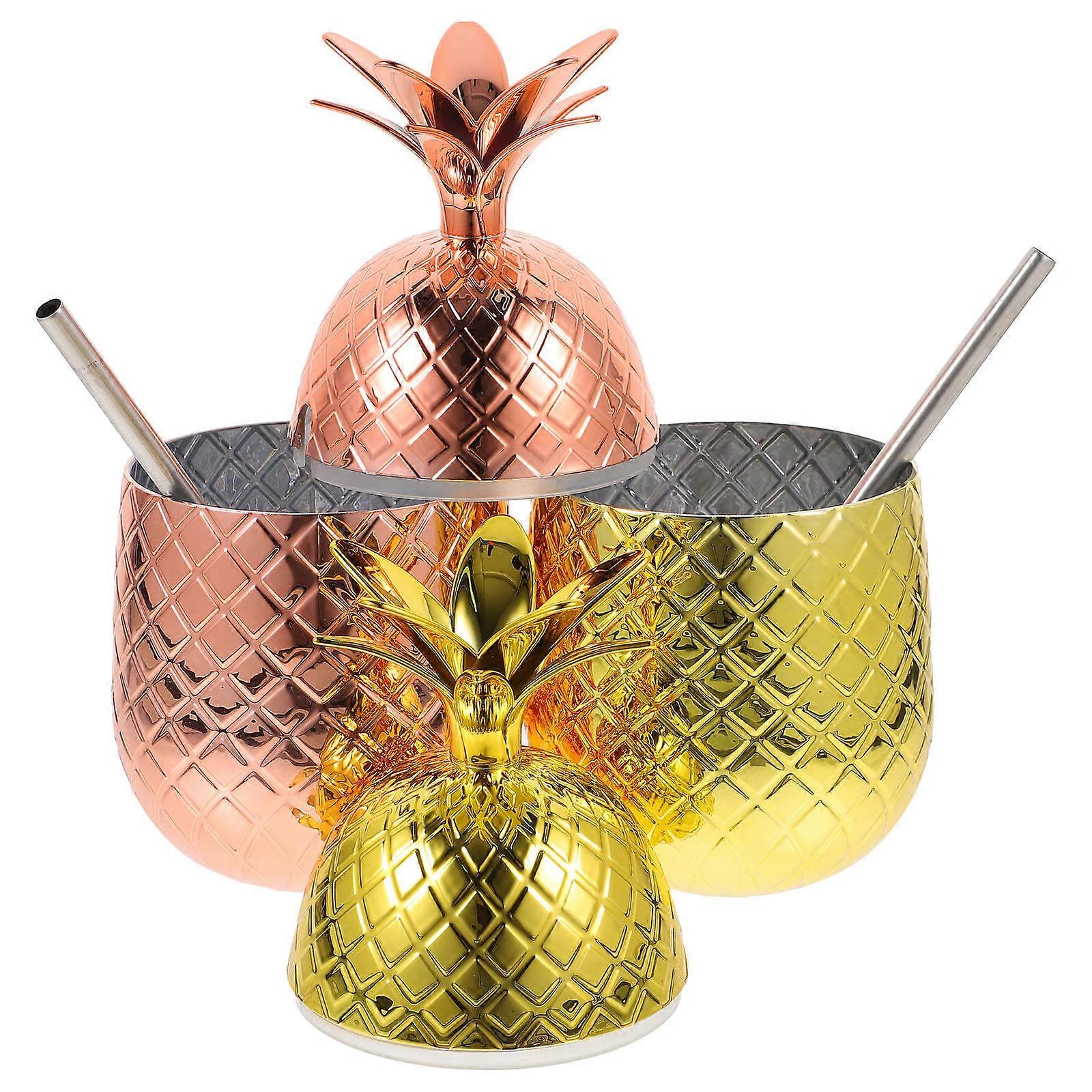 Pineapple Drink Cup with Straw for Parties and Home Use Assorted Color 8.5 Inches Tall
