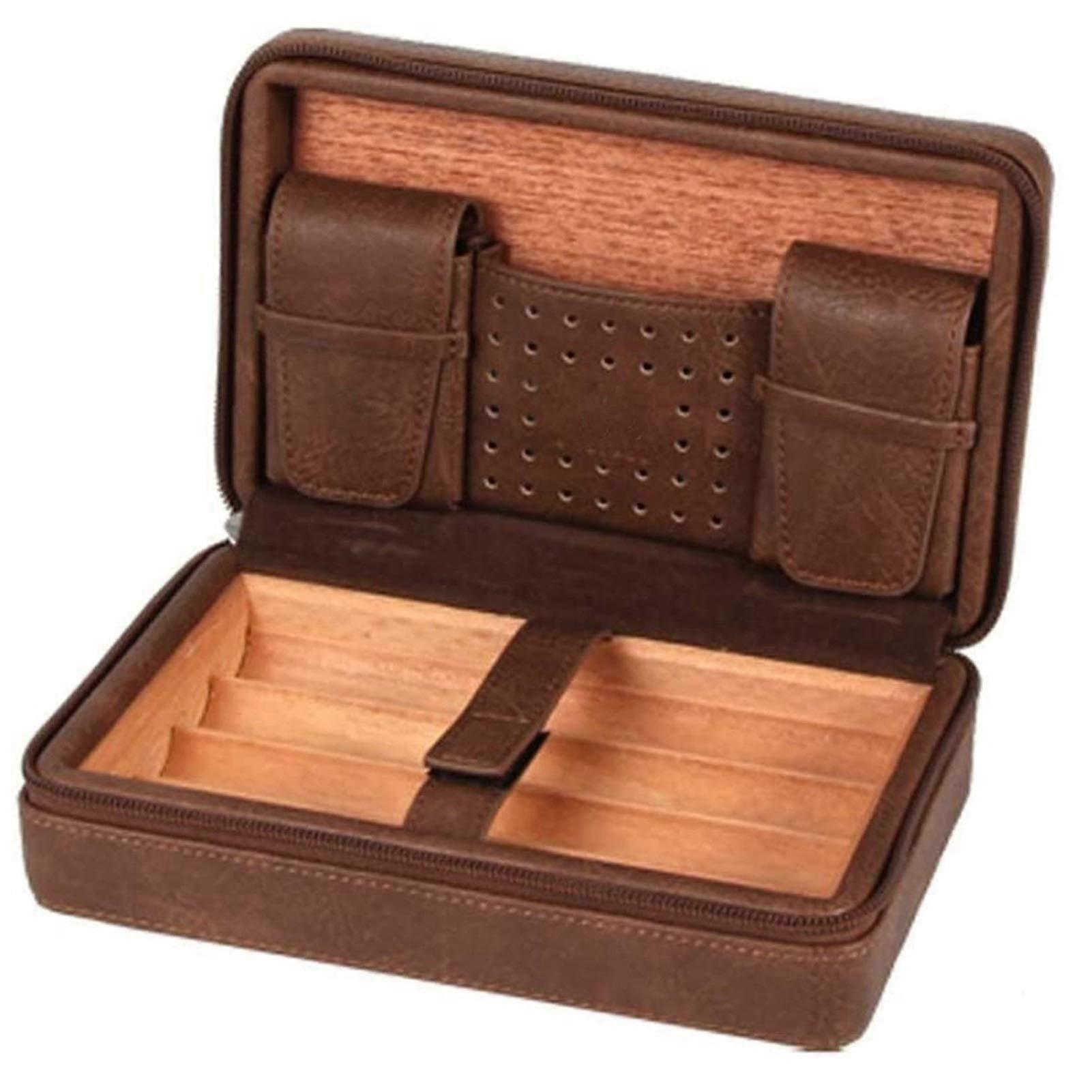 Cigar Humidor Travel Case Leather with Humidifier and Removable Cedar Tray for 10 Cigars