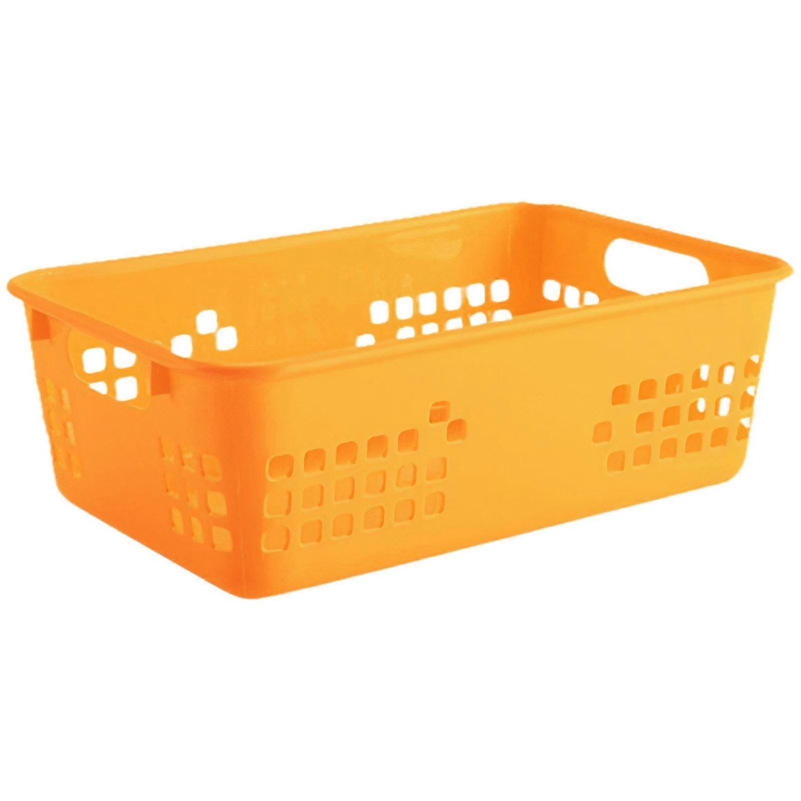 Rectangular Storage Basket with Handles PP Ventilated Bin for Kitchen Bathroom Desk Orange 26.5x17x9 cm
