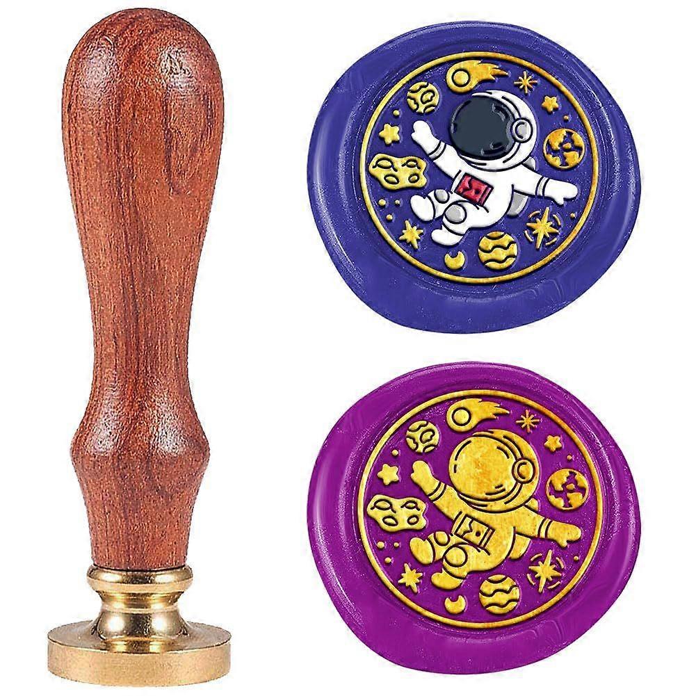 Astronaut Universe Wax Seal Stamp Embossed Stamp Sealing Removable 1" Brass Wax Seal Stamp Head with Wooden Handle Sealing Wax for Birthdays Invitatio