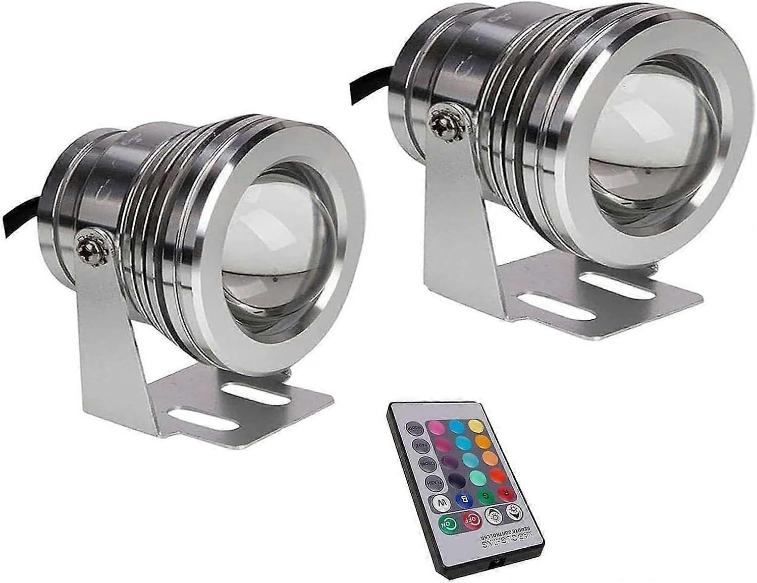 2PCS 10W LED Submersible Pool Lights RGB IP68 Waterproof with Remote for Fountain Pond Aquarium