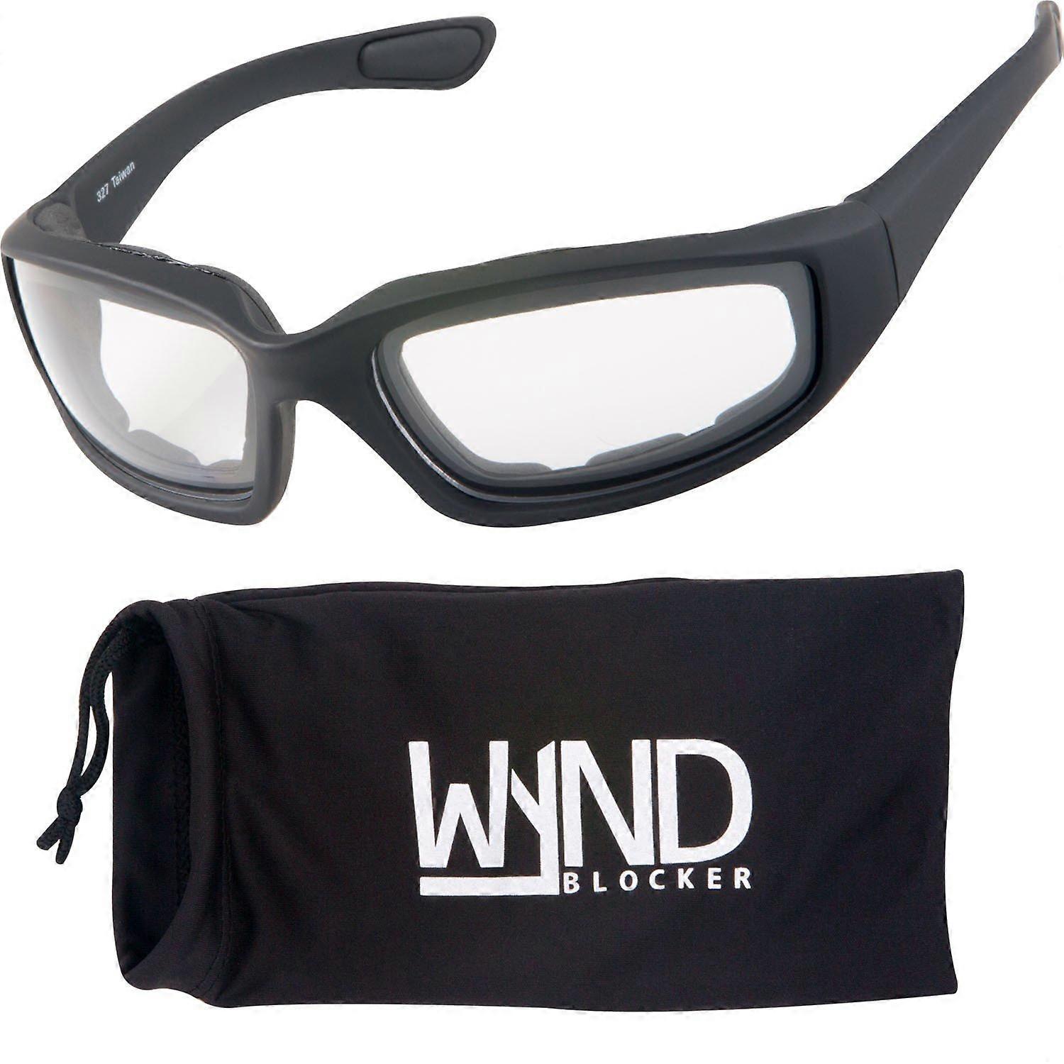 Motorcycle Riding Glasses with WindResistant Wrap Design Clear Lenses Black Frame