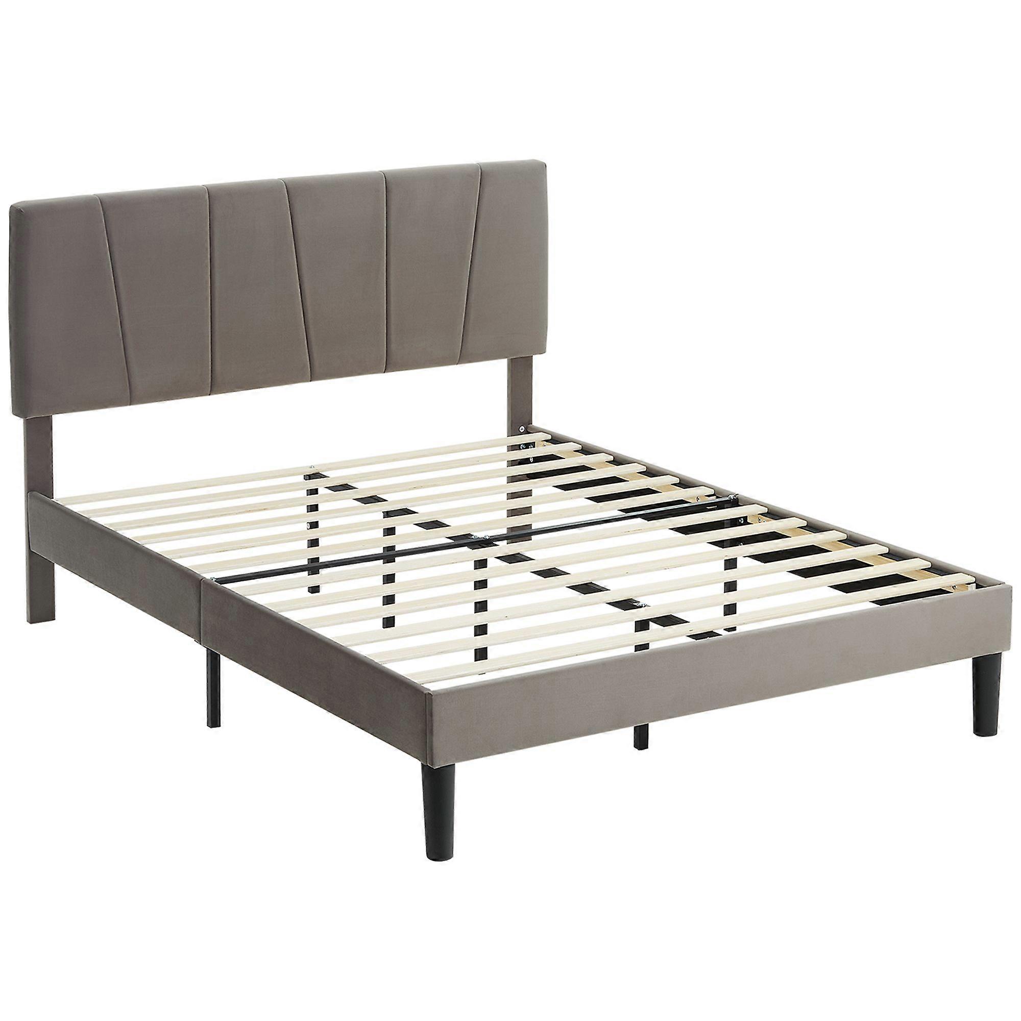Double Velvet Upholstered Bed Frame with Button Headboard