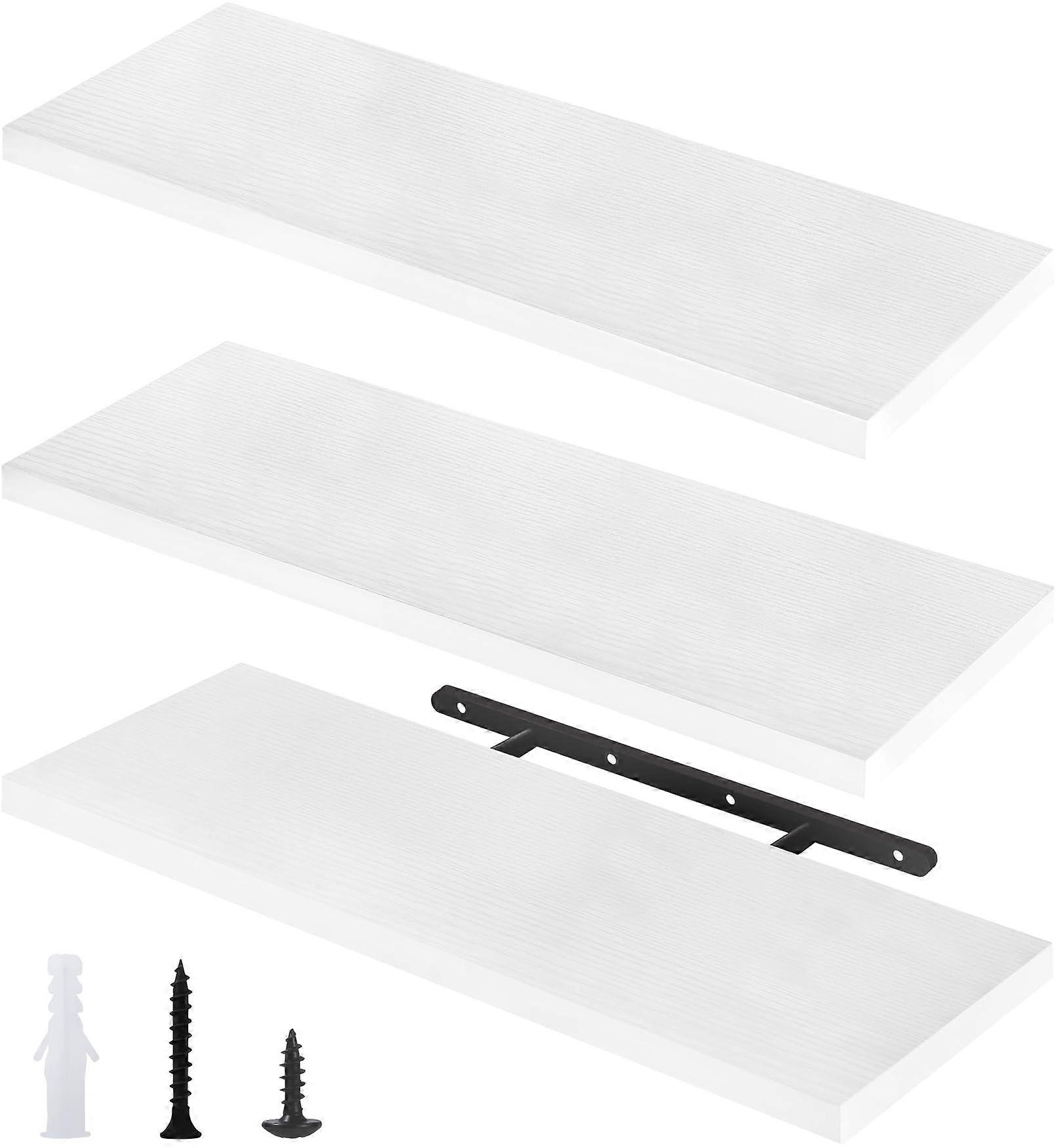 Floating Shelves White Wooden Set of 3, Deep Wall Mounted Shelves with Invisible Brackets for Home