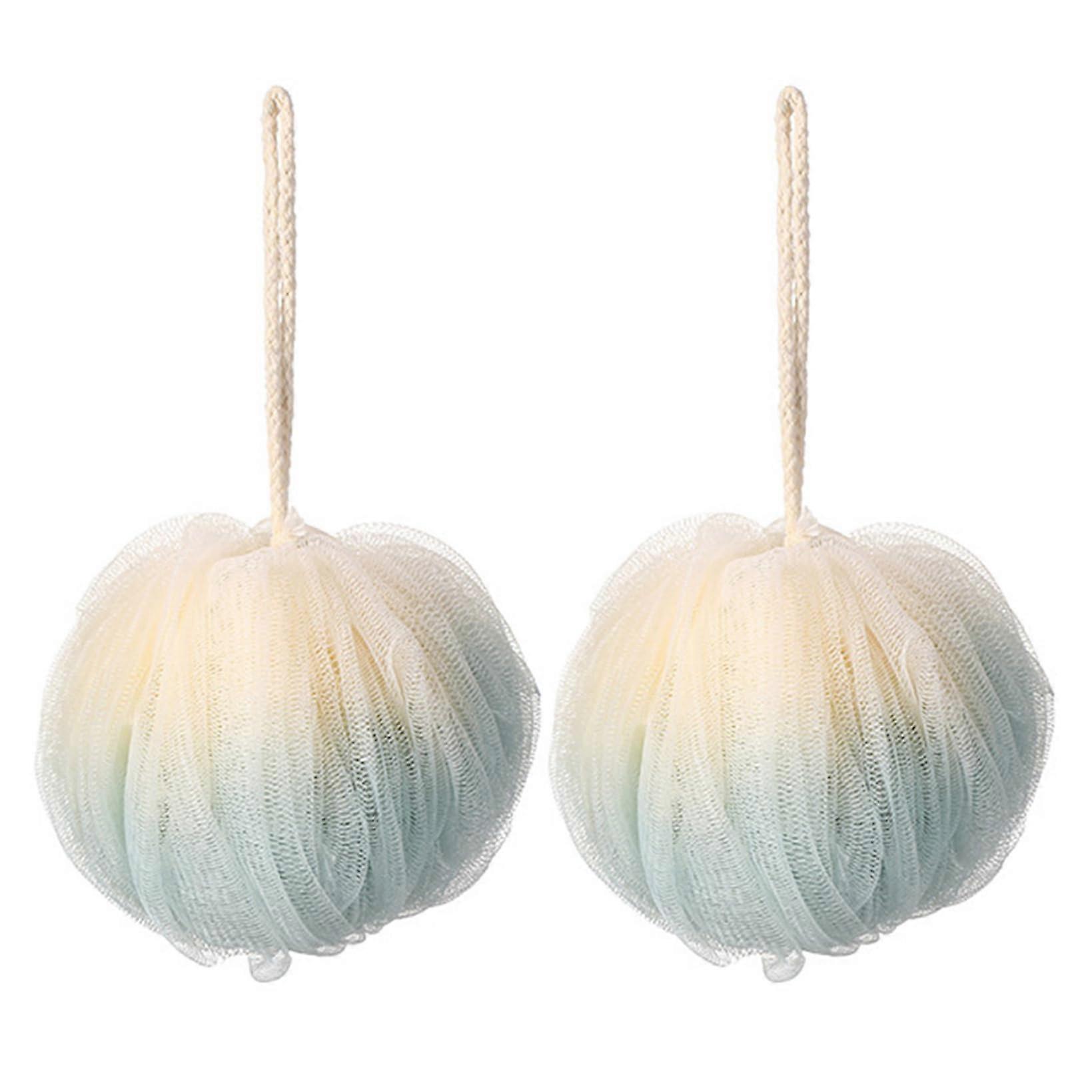 Large Exfoliating Bath Sponge, Gradient Color Shower Loofah with Hanging Rope, 2 Pack Green