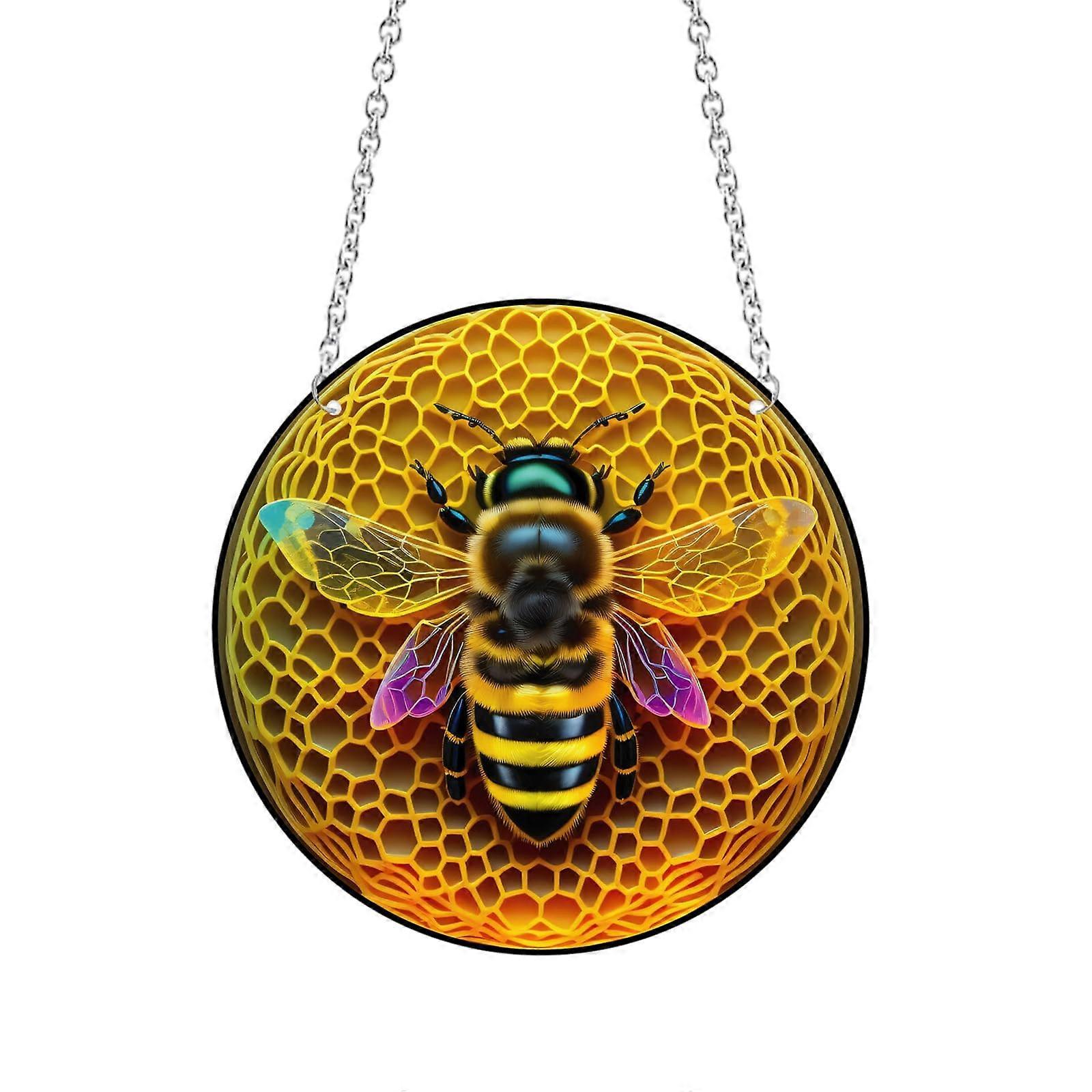 Bee Suncatcher Stained Glass TwoSided Window Hanging with Colorful FadeResistant Acrylic