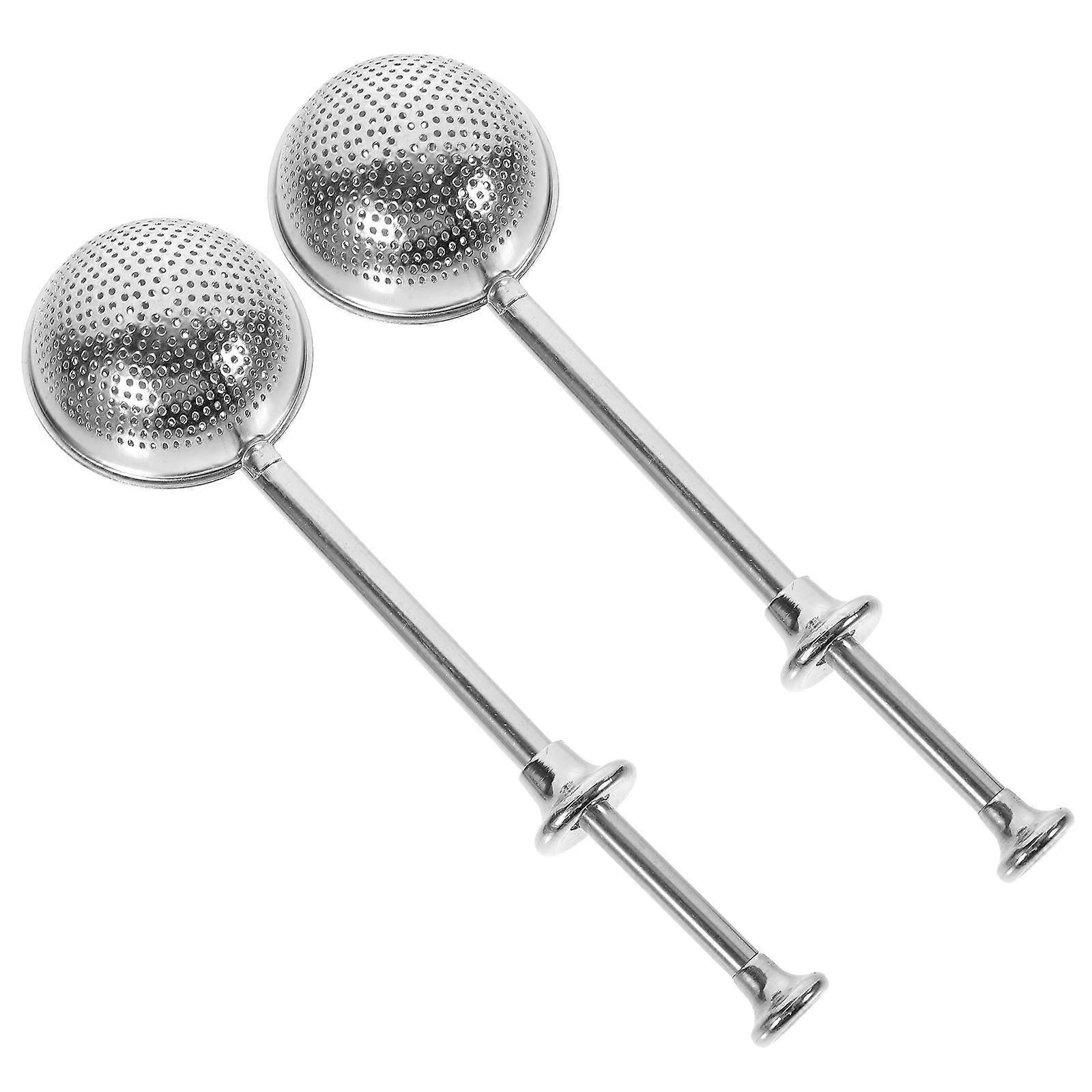 Stainless Steel Tea Strainer Filter Simple Design 2Pcs Silver Retractable Spring Handle