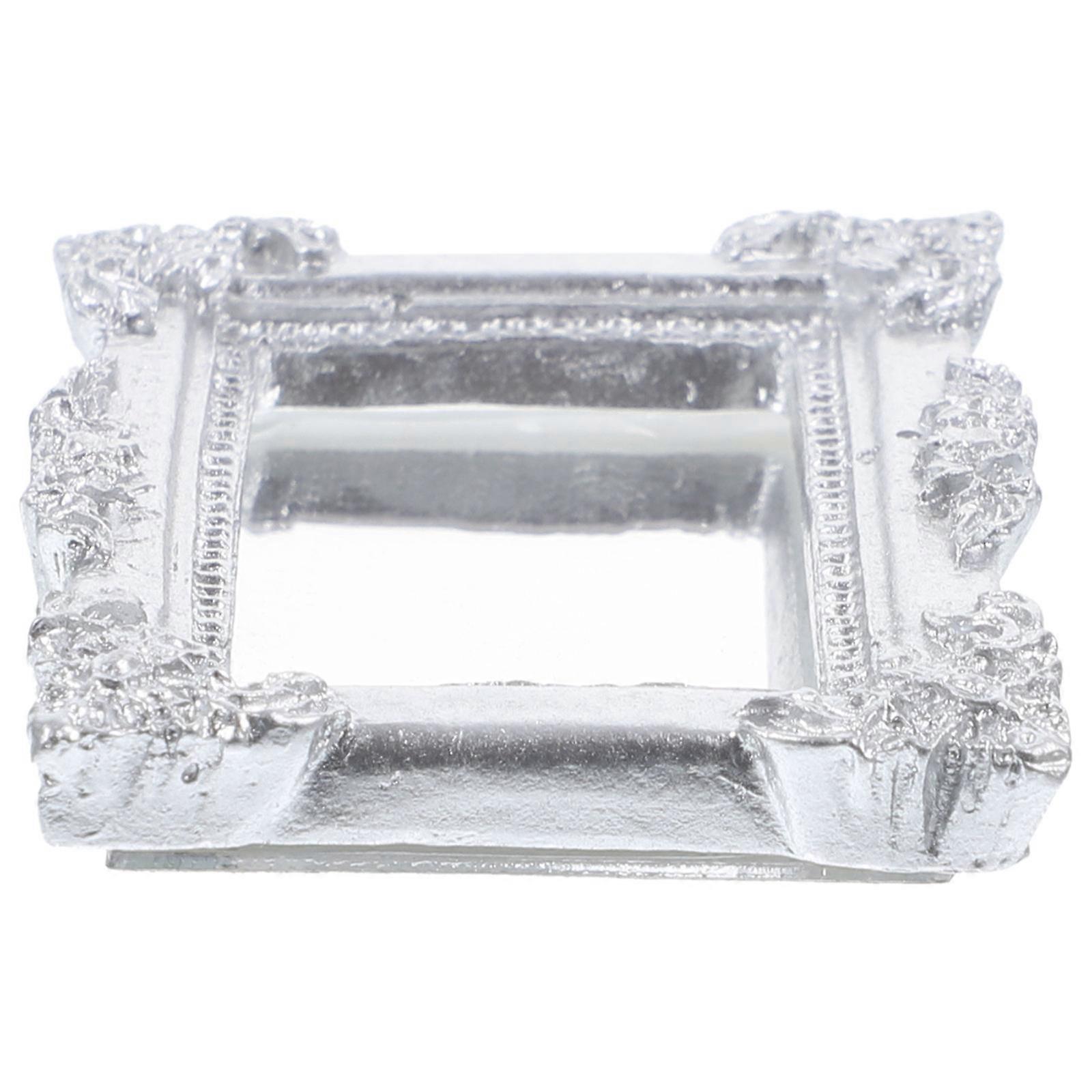 Miniature Doll House Mirror for Decor Silver Resin Classical Ornament