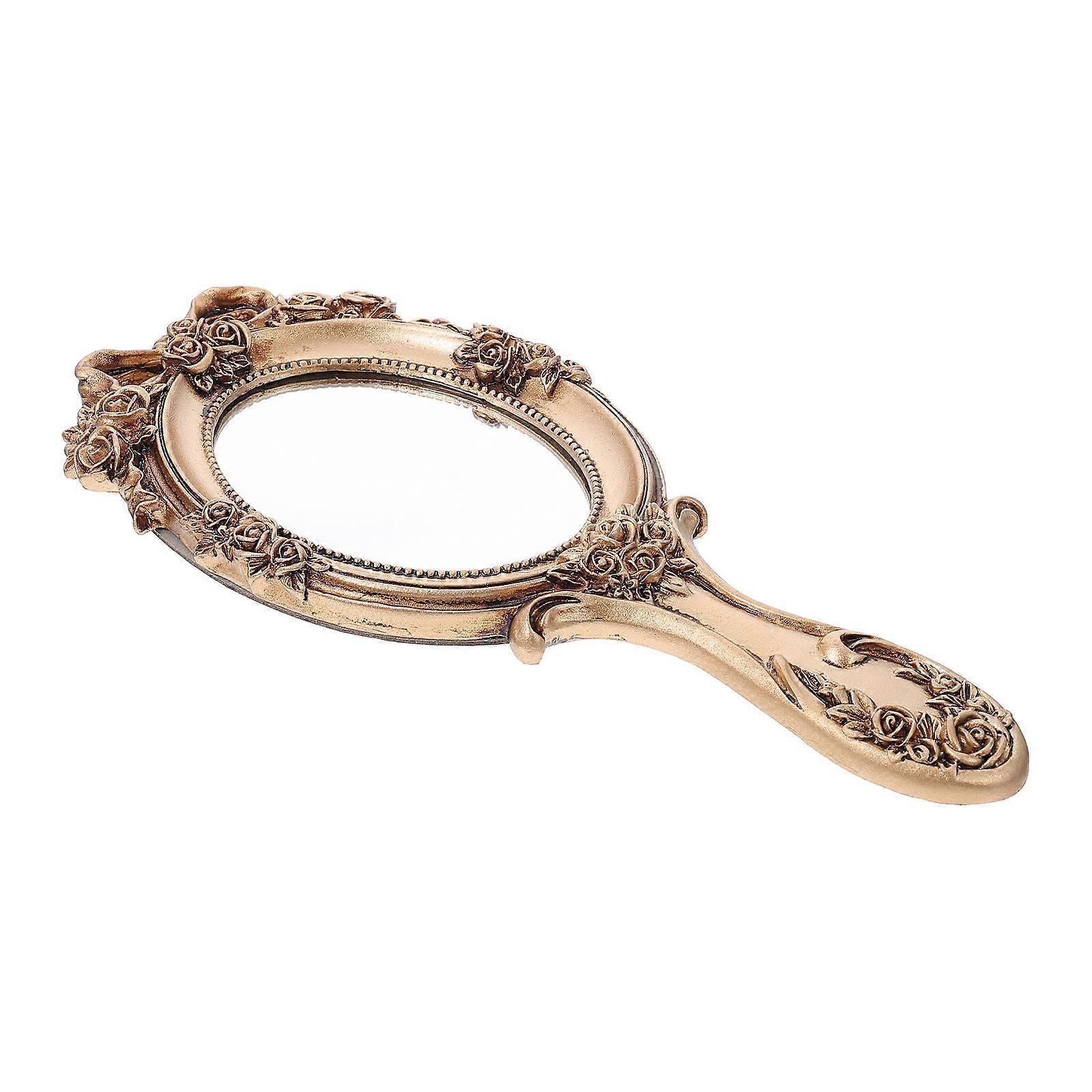 Delicate Vintage Handheld Mirror for Makeup Golden Embossment