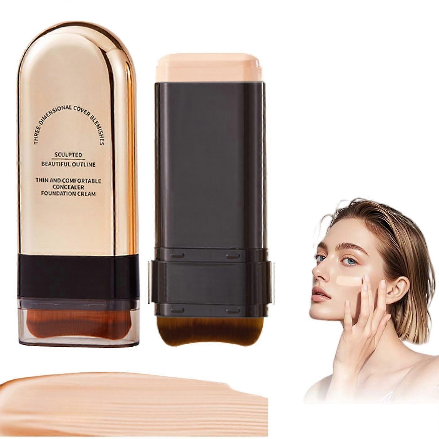 2in1 Concealer Foundation Stick with MShaped Brush, Full Coverage Cream for Dark Circles