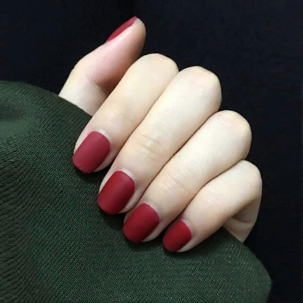Matte Red Press On Nails Set, Short Square False Nails, Reusable Nail Tips with Adhesive Tabs