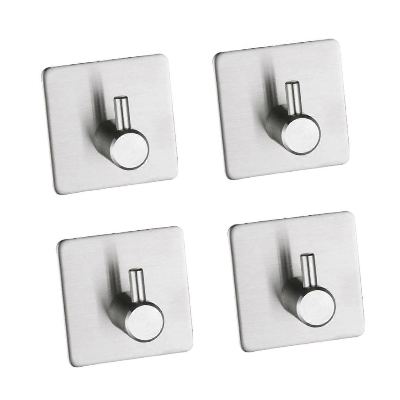 4PCS Self Adhesive Hooks Rustproof Stainless Steel Towel Holders Strong NoDrill Wall Mount