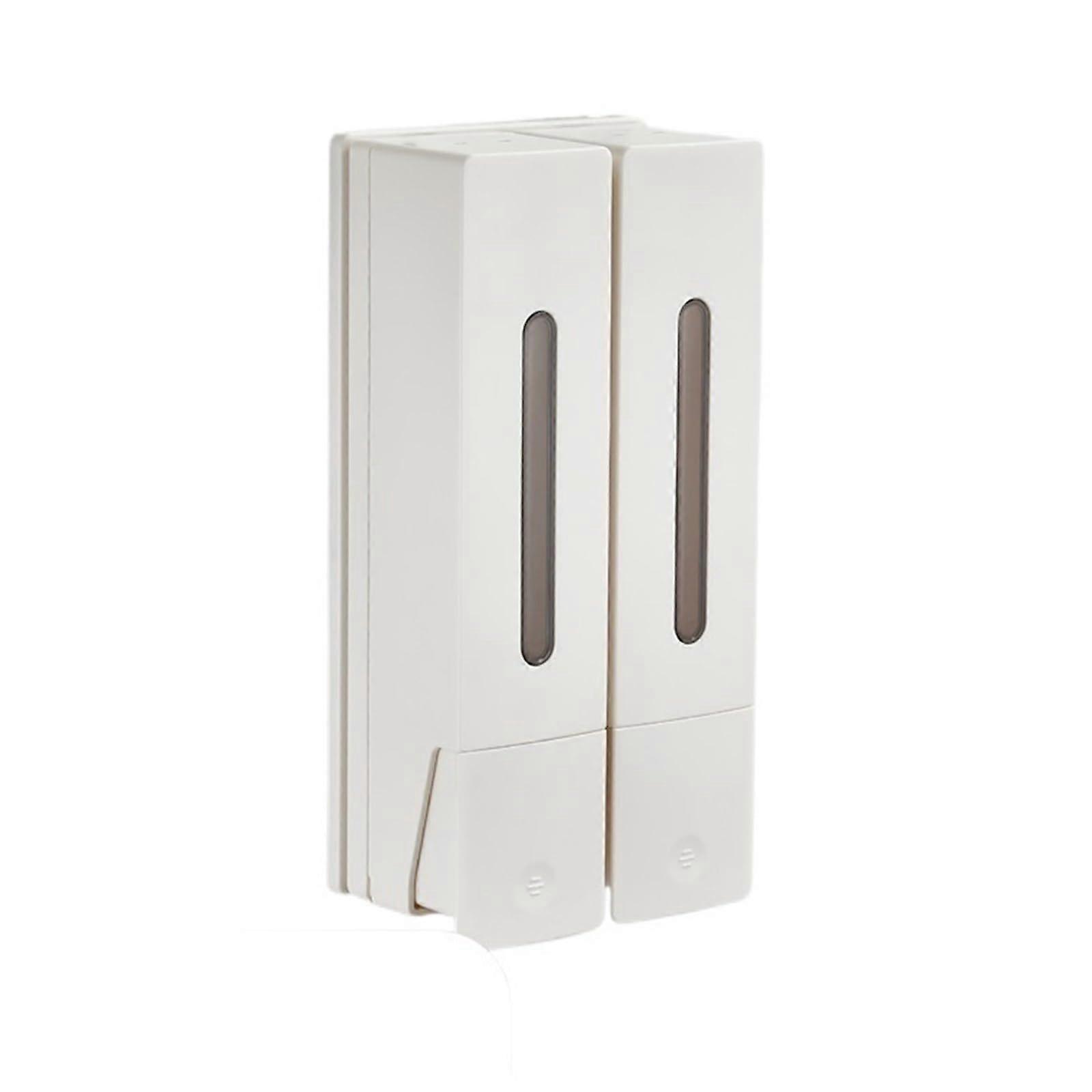 White Wall Mounted Double Pump Soap Dispenser for Bathroom and Kitchen, Easy Refill Design
