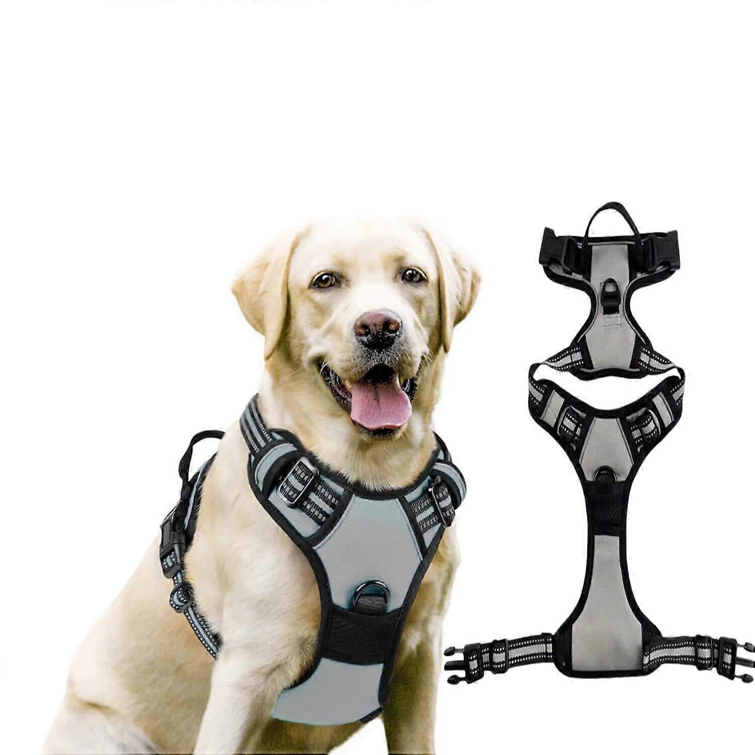 No Pull Dog Harness with Handle, Reflective Adjustable Design for Medium Dogs, Padded Front and Back Clips, Gray M