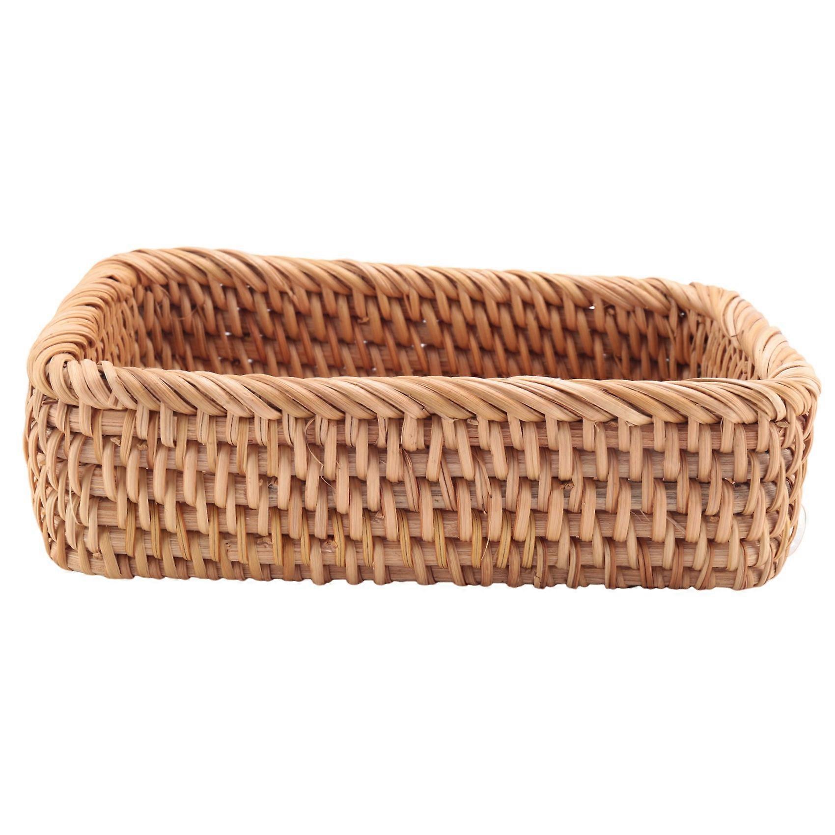 Hand-Woven Rectangular Rattan Wicker Basket Kitchen Household Tools-S