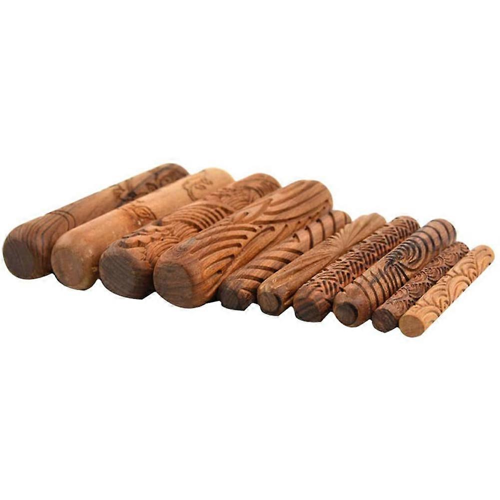 Pottery Tools,Wooden Handle Rollers Clay Modeling Pattern Rollers Kit Pottery Tools Set with Assort
